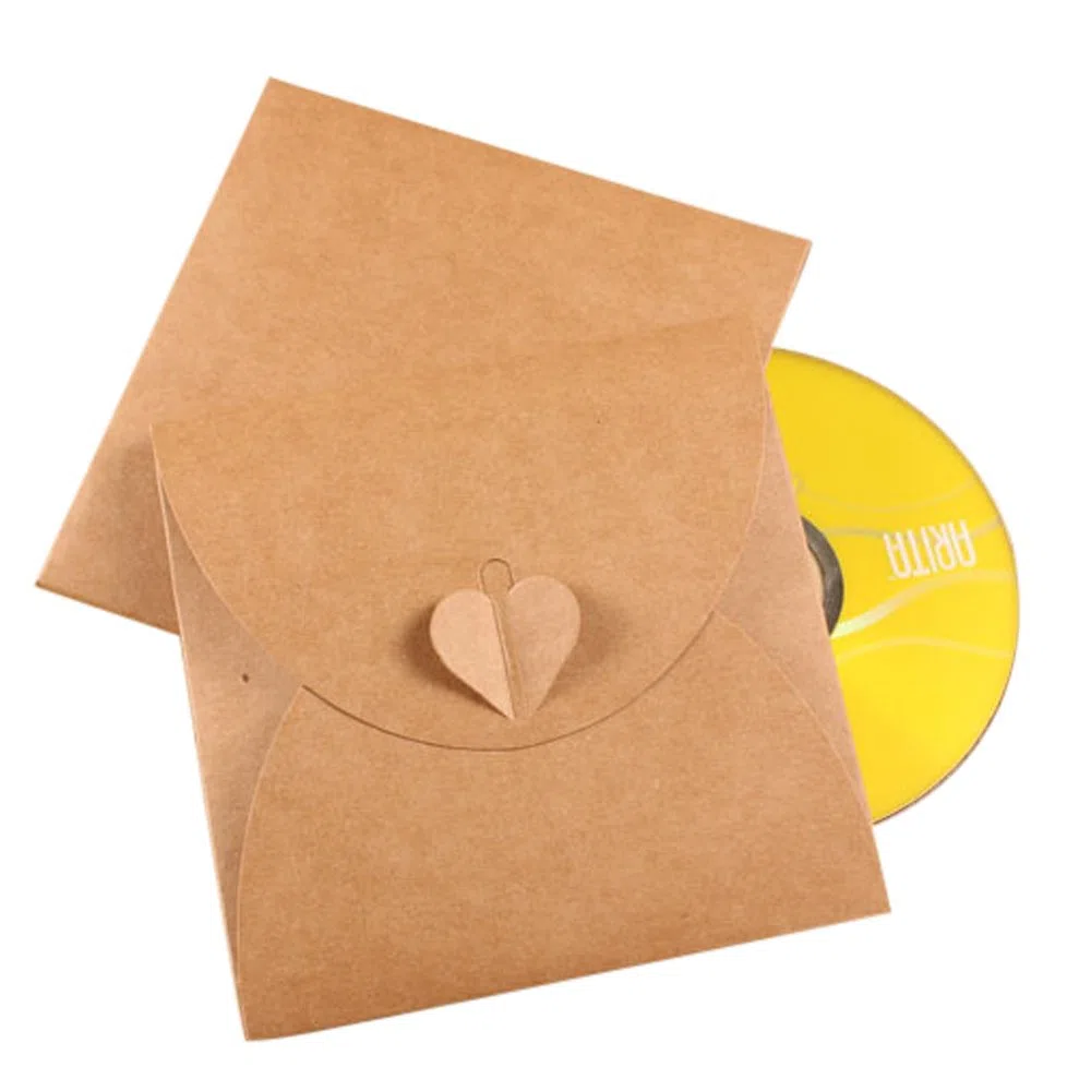 50 sobres de papel kraft con forma de corazón, regalo para CD y DVD