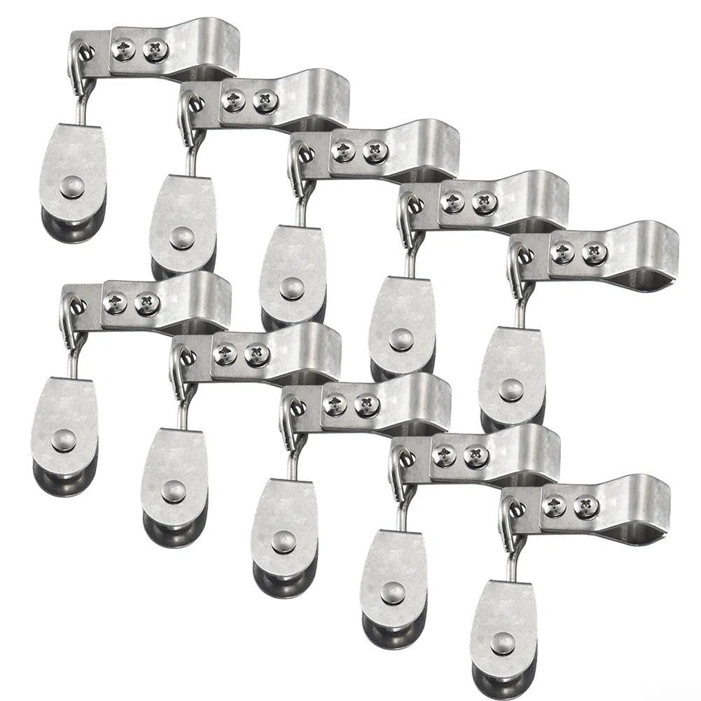 Juego de 10 poleas y abrazaderas de acero inoxidable 304 para instalación de toldo, kit de hardware resistente con opciones de rueda de nailon/acero