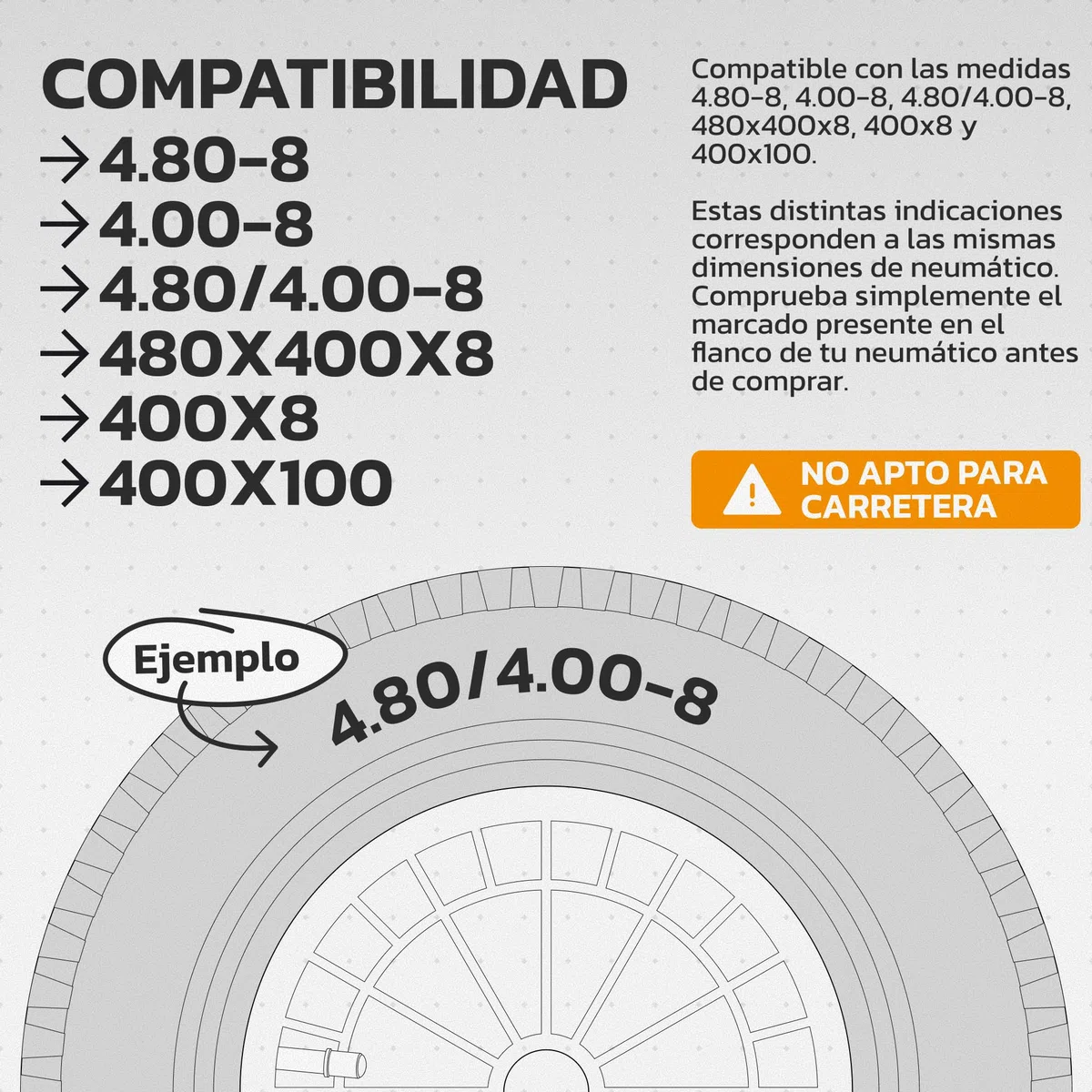 MOOVMOOV Neumático 4.80/4.00-8 con Camara de Aire Válvula Recta TR13 - Neumático Reforzado para Carretilla 400x100 - Instalación Fácil y Rápida - Compatible con Rueda 4.80 4.00-8 - Non Highway Speed