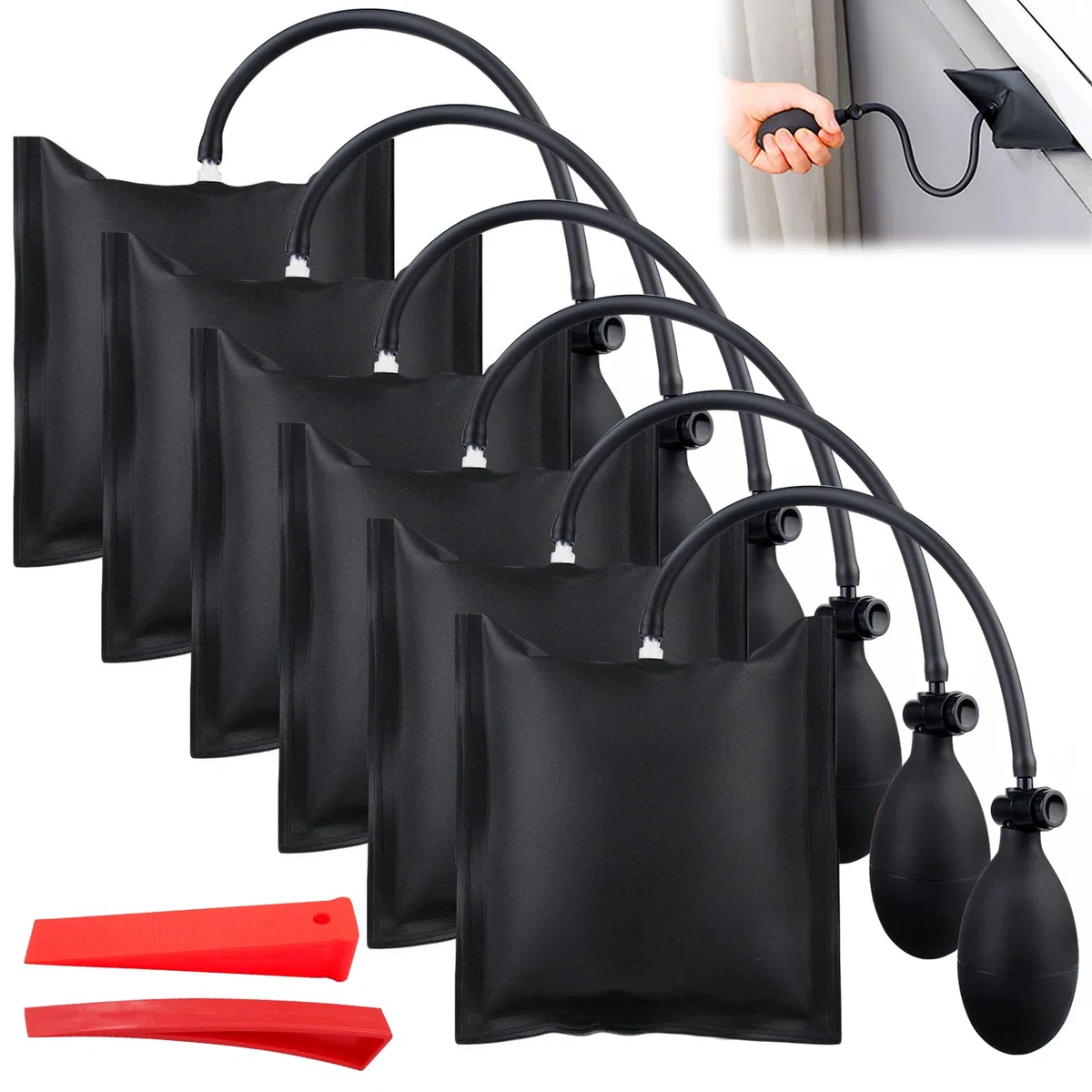 6 cojines de montaje para elevadores de aire para ventanas, bomba de cuña de aire, herramienta de alineación, cojín de montaje inflable, cojín de aire con herramienta de posicionamiento rápido + clip