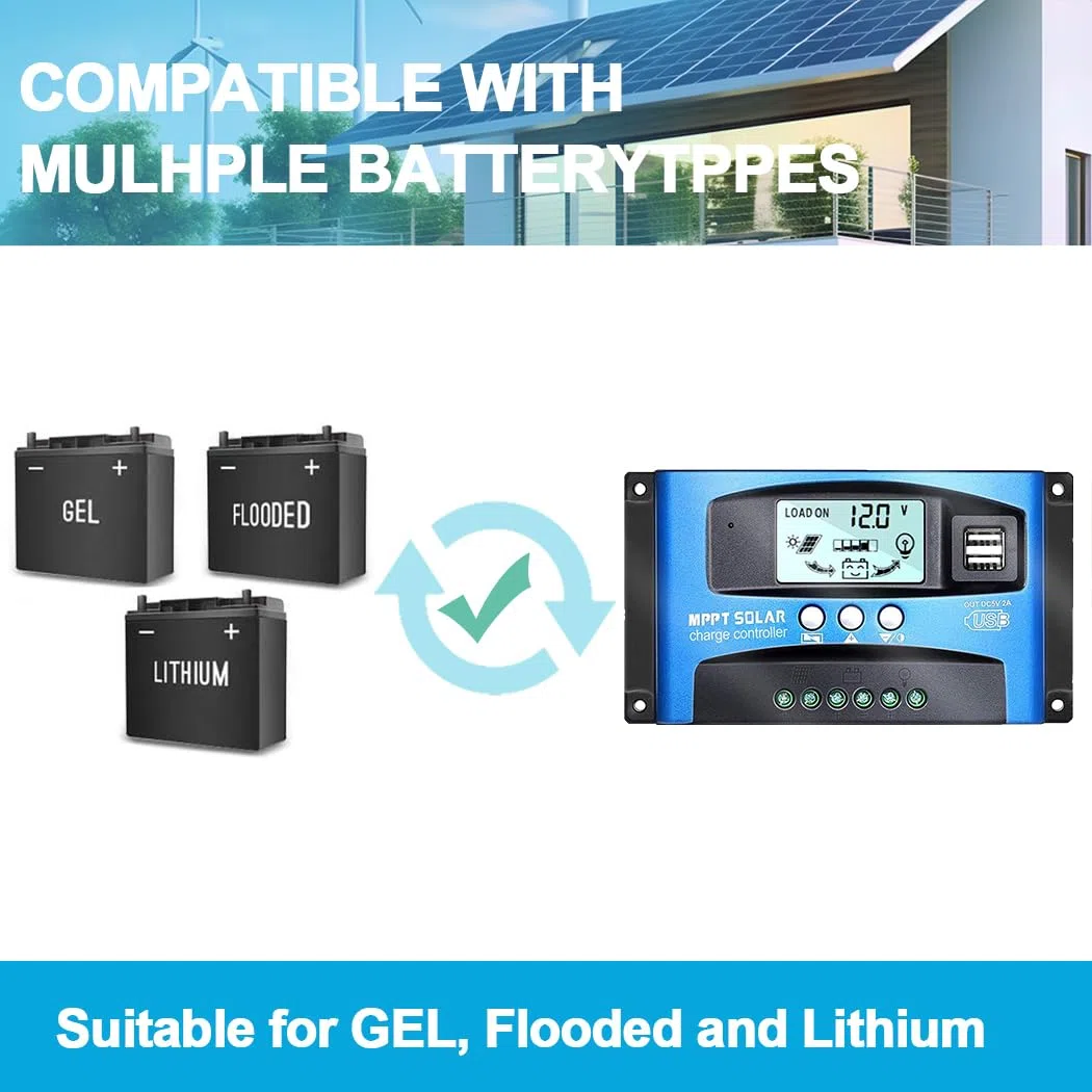 Y&H 100A MPPT Solar Controlador de Carga,12V 24V Panel Solar Batería Regulador Inteligente con Pantalla LCD Dual USB,Múltiples Modos de Control de Carga Pantalla LCD Ajustable