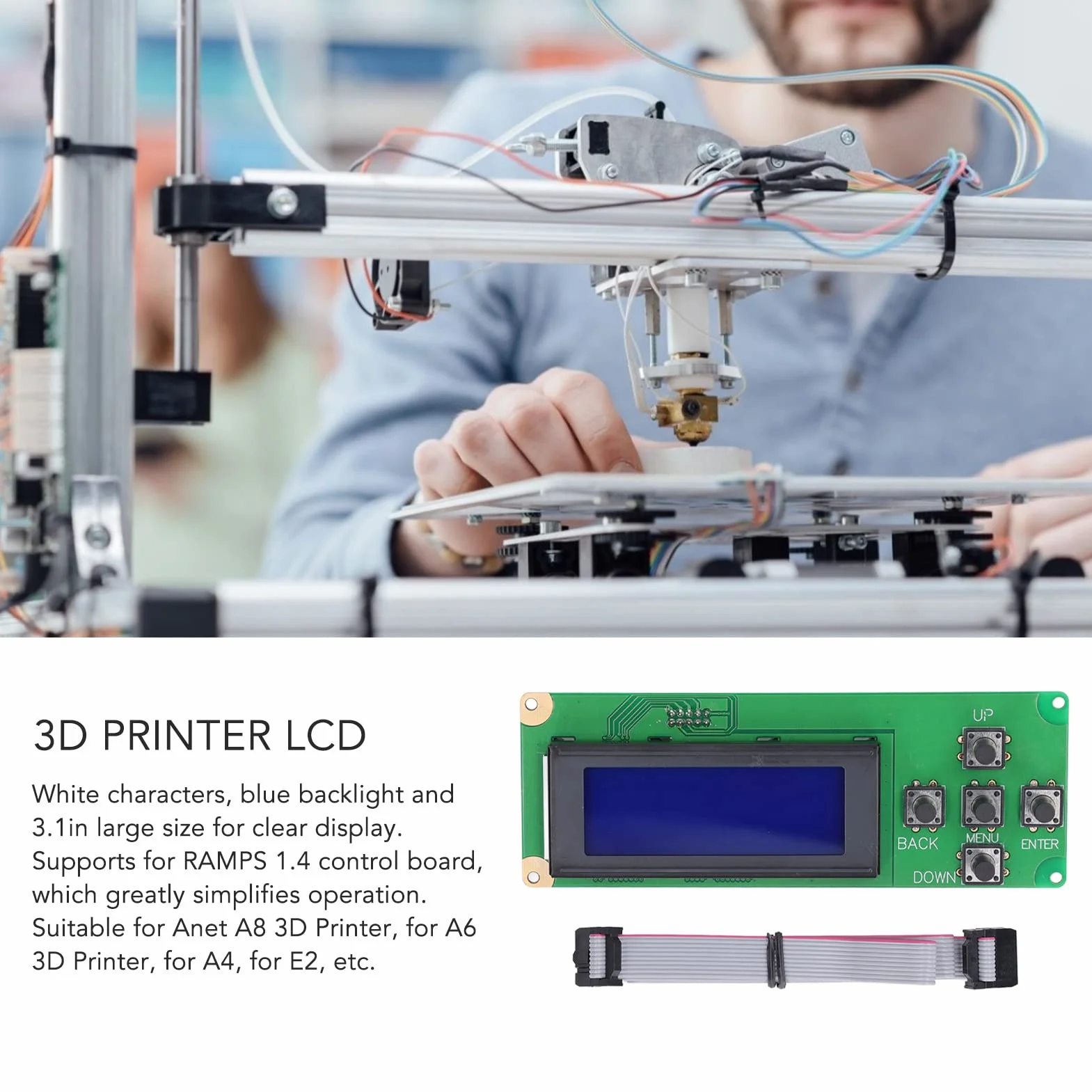 Tablero de Control de Pantalla LCD, Panel de Control LCD de Impresora para Anet A8, A4, A2, A6 L, E2 y Otros Modelos
