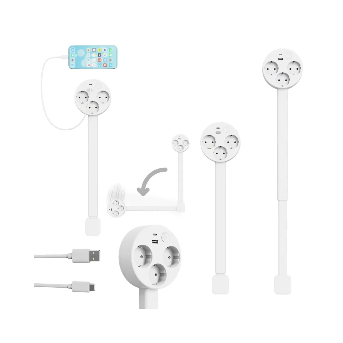 Electrical Outlet Expander. Power Socket Extender Access Hard-to-Reach Outlets! and 2 AC Outlets, Extends 22"-34", Rotates 180°. Features USB-A, USB-C, Use Behind Couches, Nightstands, Desks