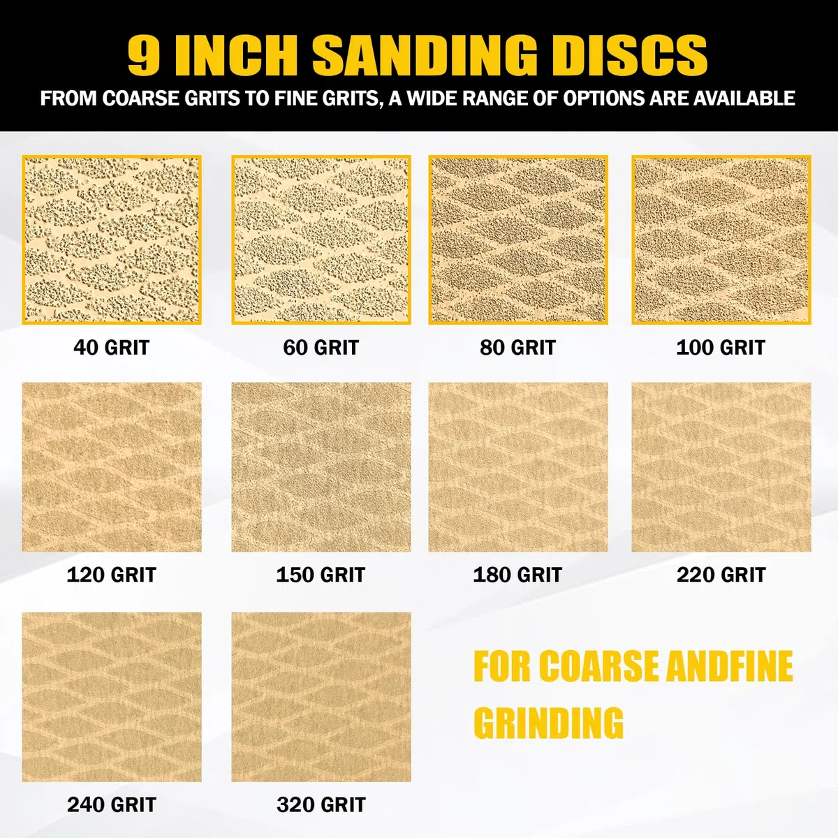 Discos de Lijado - 40 Piezas de 225 mm, Grano 40/60/80/100/120/150/180/240, 10 Agujeros, Lijadora de Gancho y Bucle, Ideal para Paneles de Yeso y Lijadoras de Cuello Largo