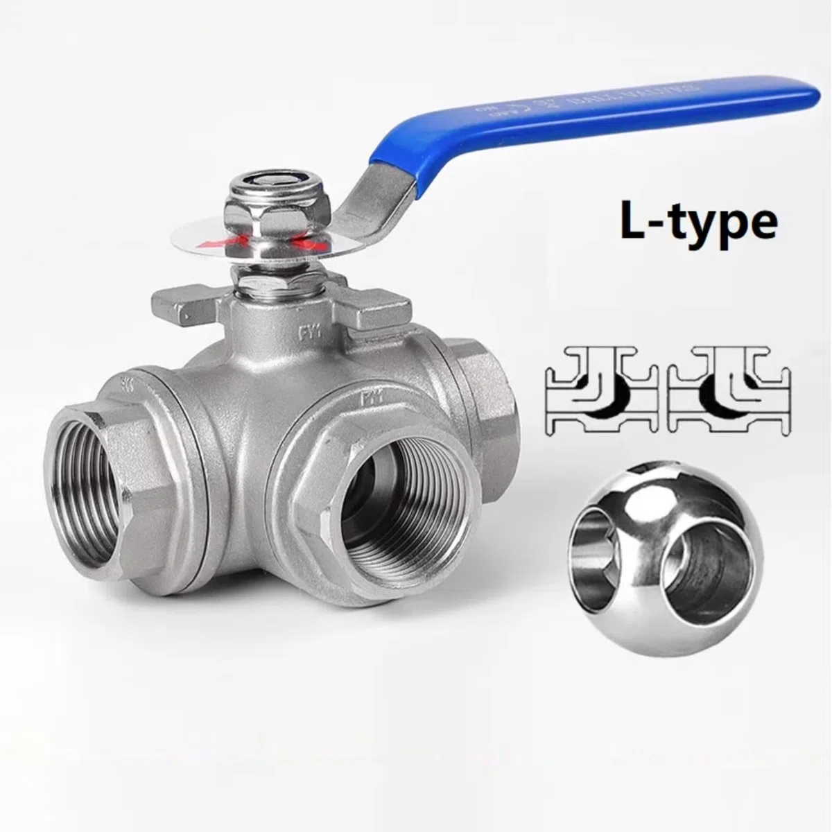 Válvula de Bola de Acero Inoxidable, Válvula de Bola de 3 Vías 1/2 Pulgada DN15 304 Hilo Femenino de Acero Inoxidable L Tipo de Tipo Manual para Gas de Aceite de Agua