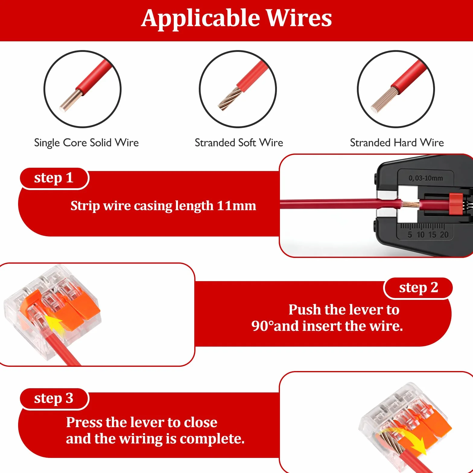 45 Piezas Conectores Electricos Rapidos con Palanca Terminales de Conexión Rapida 3 Pines para Instalaciones Eéctricas con Abrazadera de Rango de Cable de 0,14-4 mm²