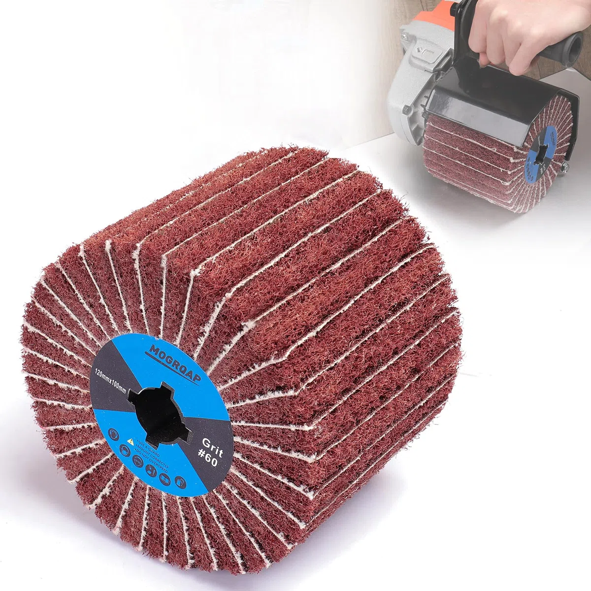 Tambor de pulido, tambor de cepillo de nailon de grano 60, herramientas de pulido con ruedas con papel de lija para lijar esteras satinadas para pulido de superficies de madera y metal