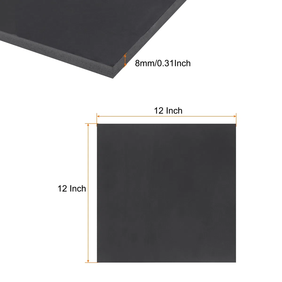 Lámina De PVC Expandido 5/16" De Grosor 12"x12" Lámina Rígida Liviana De Espuma [Para Artesanías Señalización Exhibiciones Impresión Digital En Pantalla] - Negro/ 1 Pieza