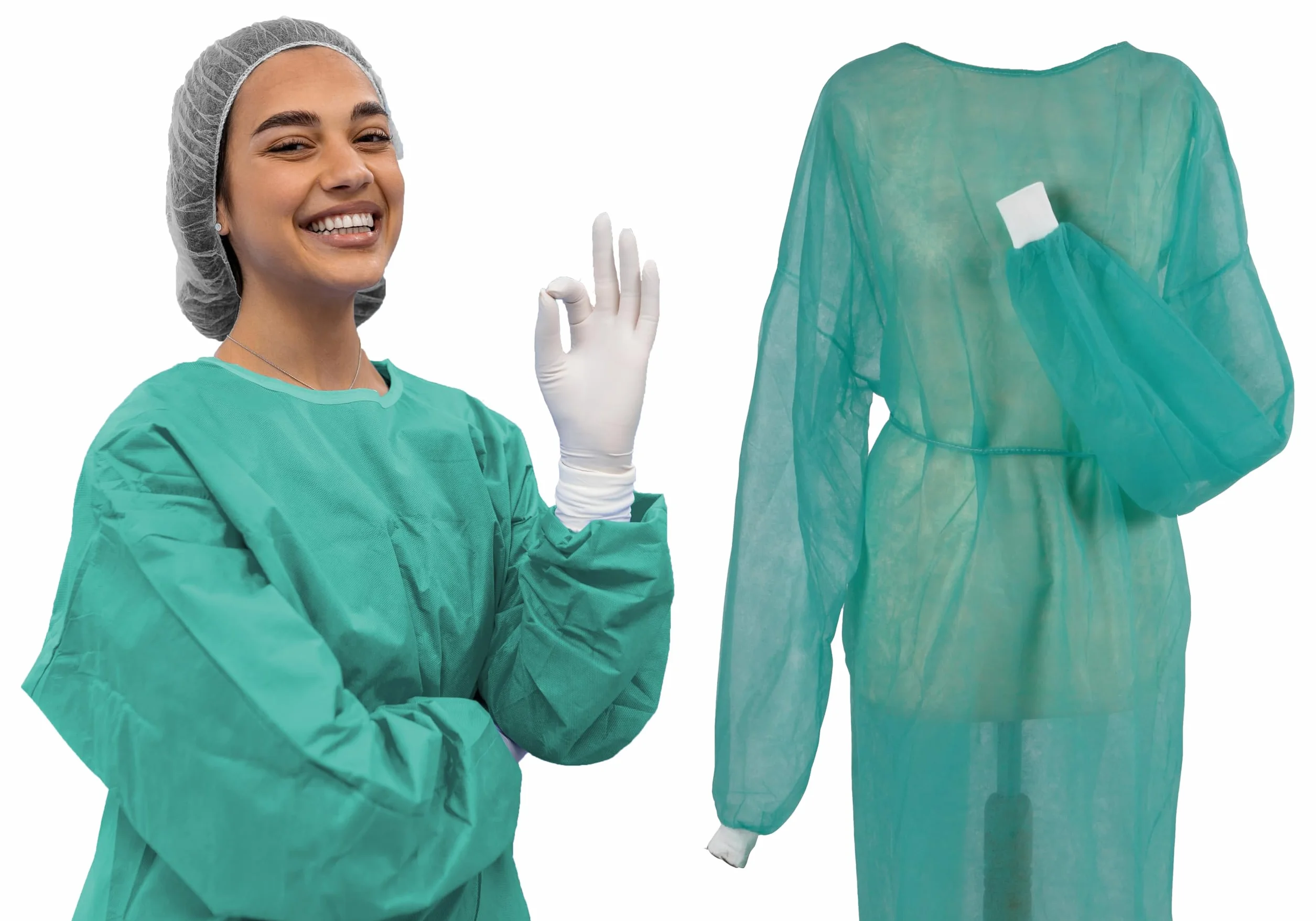 TIGA-MED Bata desechable – Bata protectora de vellón con puños de tricot, 130 × 155 cm, color verde – adecuado para MRSA – Bata de visitantes para clínicas, consultas, enfermería y laboratorio (10)