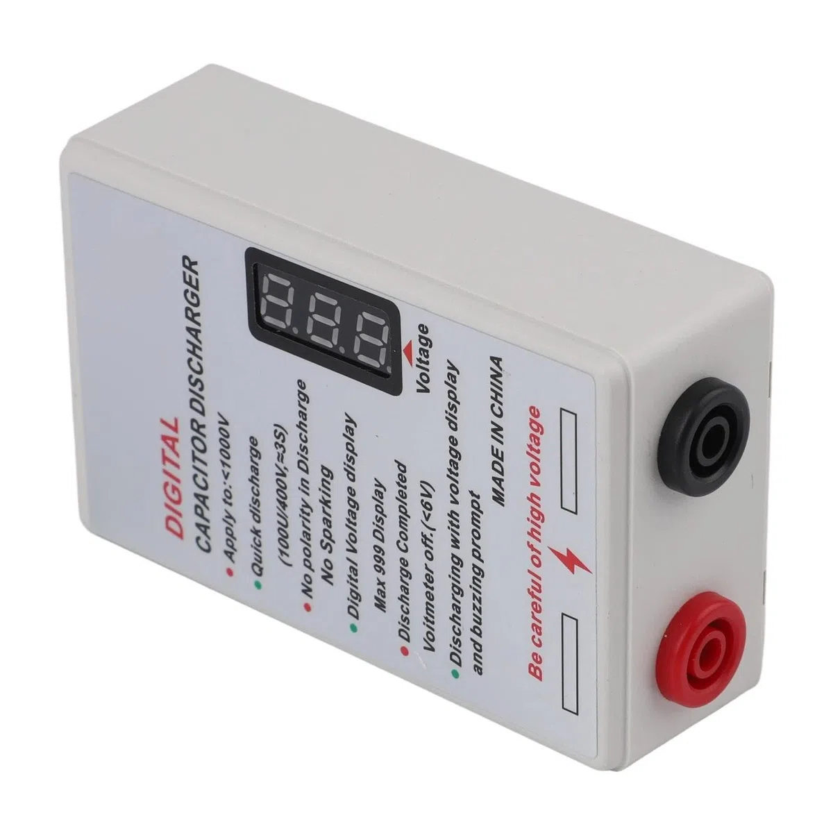 1000V Condensador Descargador con Pantalla Digital Herramienta Inteligente Descarga de Resistencia para Electricista DC 5-1000V Incluye Puntas de Prueba y Pinzas de Cocodrilo Blanco
