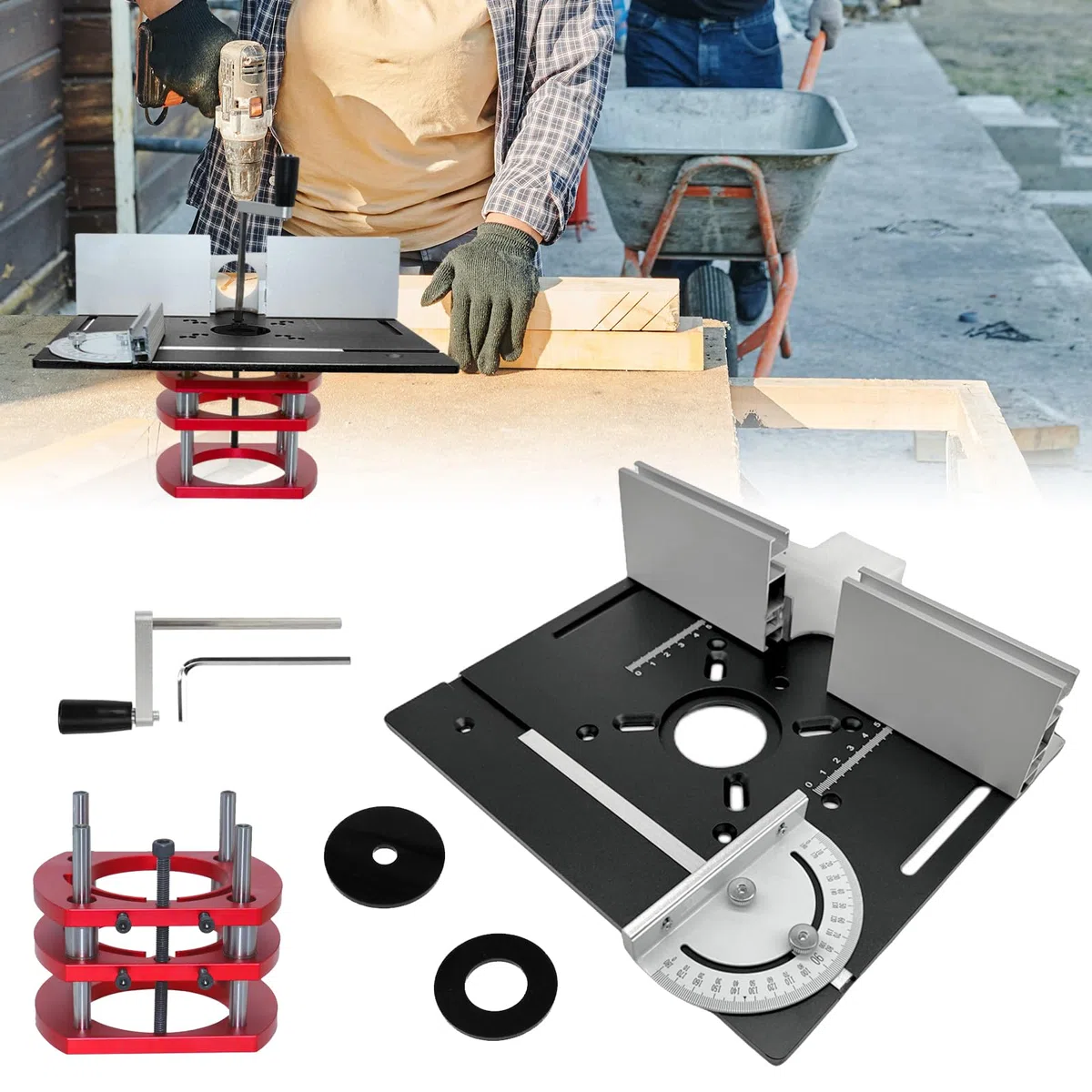 Mesa Fresadora para Madera con Plataforma Elevadora, Regruesadora, Soporte Router, Tupia, para Madera de 64-66 mm, Plato de Aluminio