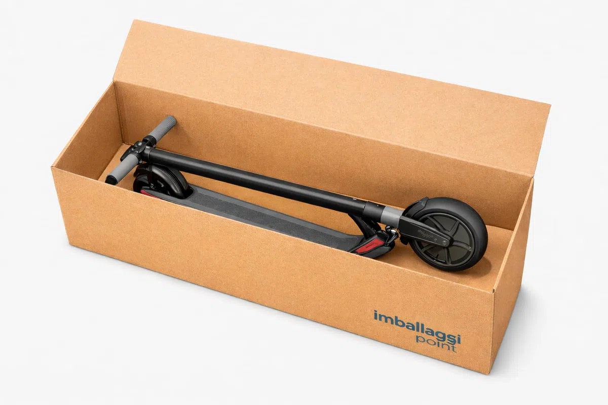 Imballaggi point Caja de cartón para patinete eléctrico universal 124 × 64 × 64 cm – Ideal para envío y transporte – Juego de 1