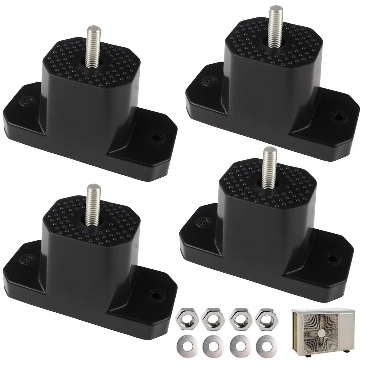 4 Piezas Silentblock Aire Acondicionado M8, Soportes de Goma Para Amortiguadores de Vibraciones con Tuercas y Arandelas, Soporte de Goma Para Aire Acondicionado, Silentblock Gomas uso Unidad Exterior