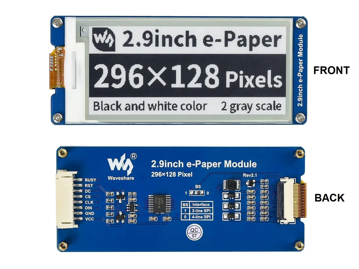 2.9inch E-Paper Module 296x128 Resolution 3.3V/5V Two-Color E-Ink Display Module epaper Screen SPI Interface for Raspberry Pi/Arduino/Nucleo Support Partial Refresh