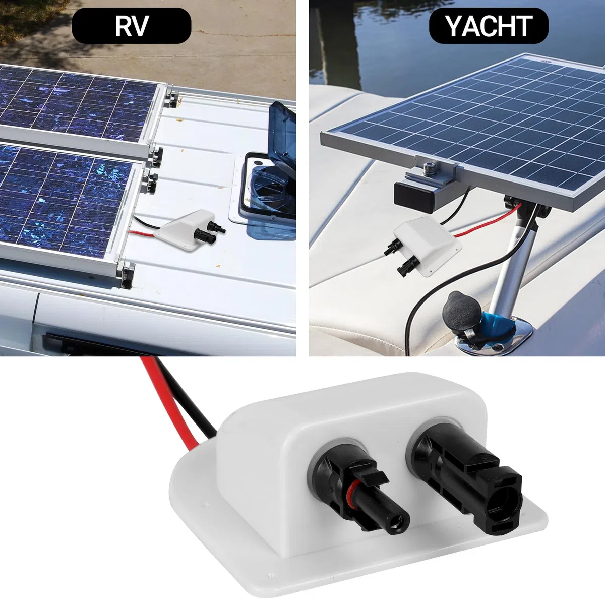 Entrada de Cable Doble Solar, Carcasa de Entrada de Cable Doble Resistente a Intemperie con Cable de Extensión Solar Suave de 10 Pies 10 AWG y Conector de Panel Solar para Proyecto Solar en RV