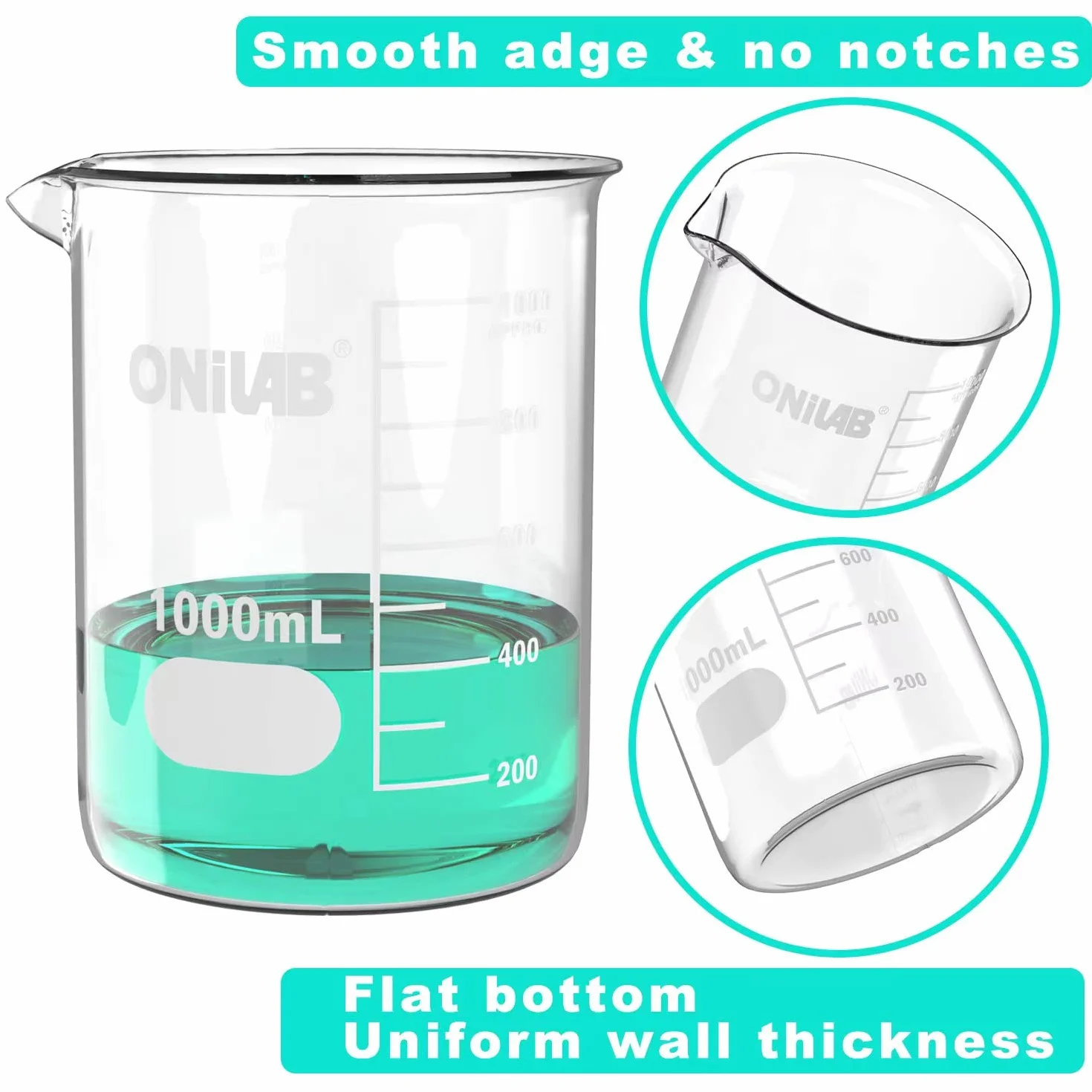 Conjunto de vasos de vidrio onilab 50ml 100ml 250ml 500ml 1000ml (un paquete de 5 piezas) 3.3 boro Griffin low forms, con cristalería científica de graduación impresa para laboratorio