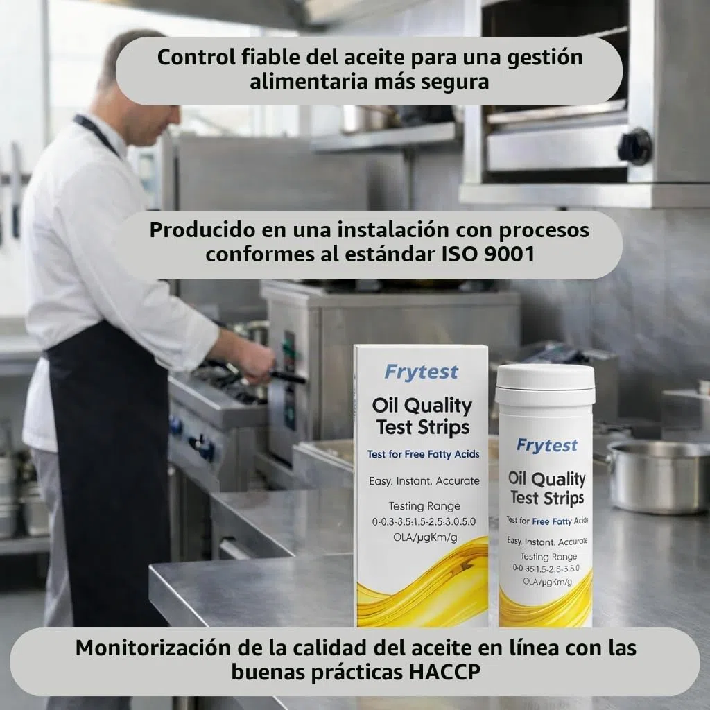 Tiras Test Aceite Fritura FFA – Medidor de Calidad del Aceite – Control HACCP – 100 Tiras – Fabricación Certificada ISO 9001
