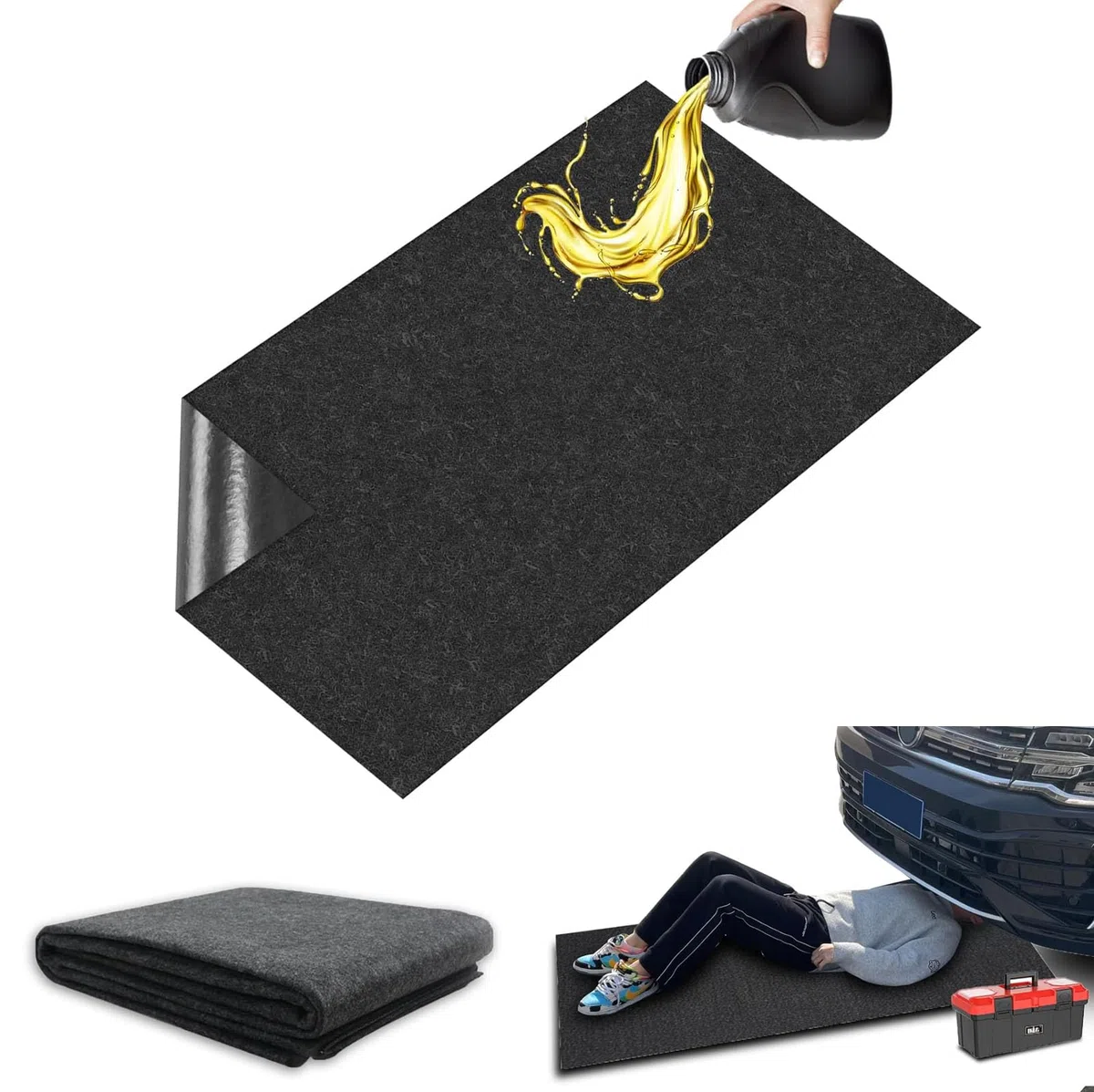 36 x 72 Pulgadas Alfombrilla Absorbentes Aceite, Esterilla Protección Suelo Reutilizable, Alfombra Antideslizante, Tapete Protege, Estera Recogida Aceite para Motocicleta, Coche, Garaje, Taller(Negro)