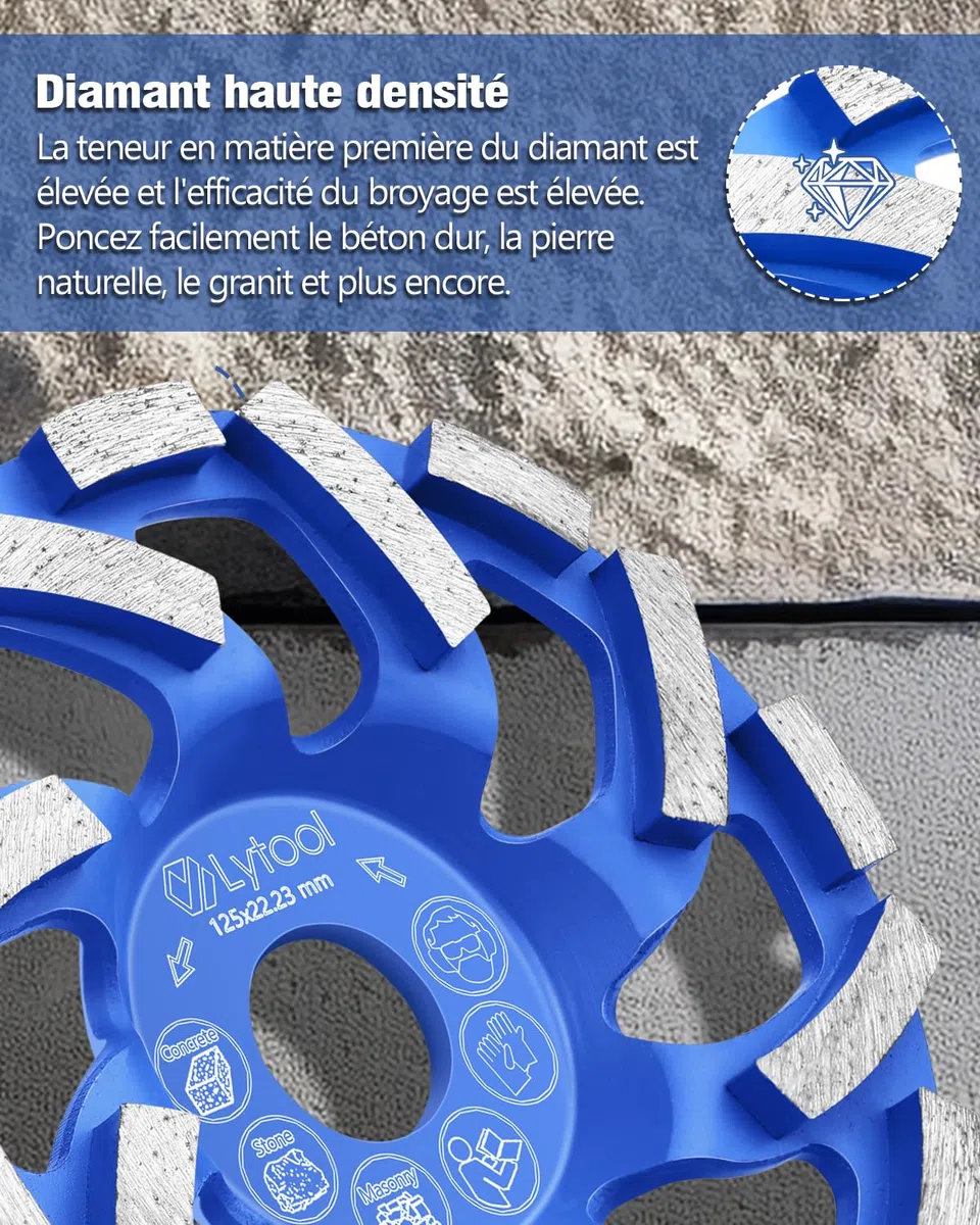 Lytool Muela Diamante 125mm Muela de Copa Diamante, para Hormigón, Piedra, Piedra Natural, Adhesivo para Azulejos, Granito, Mampostería, Rueda de Lijado de Diamante