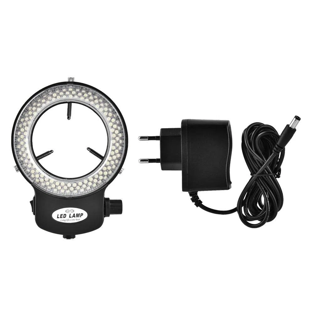 Cámara LED Industrial con Luz de Anillo LED, Cámara de Microscopio óptico con 144 Perlas LED Fuente de luz Brillo Ajustable Más de 18000LUX(EU Plug-Negro)