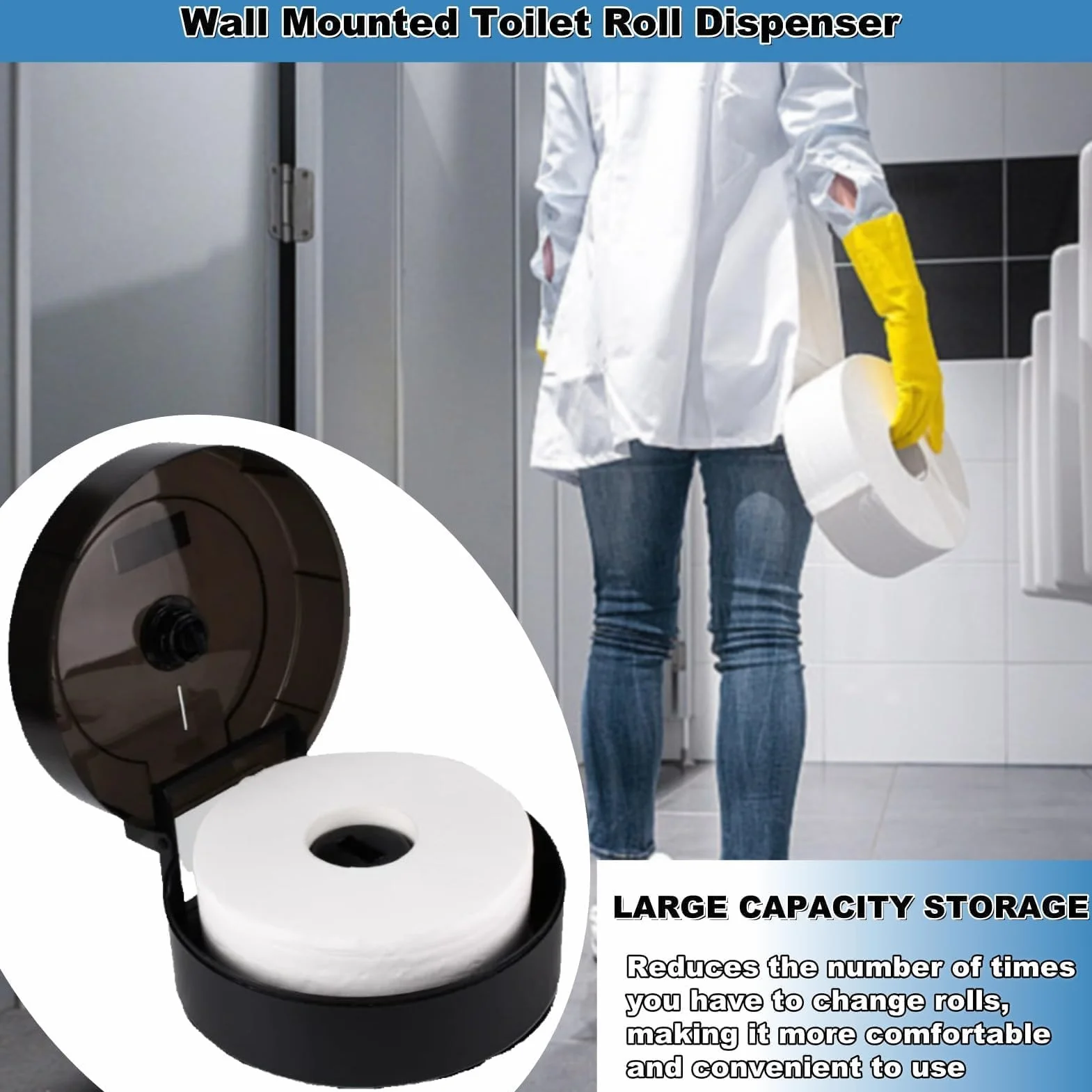 HERCHR Dispensador de Papel Higiénico, Dispensador de Toallitas Dispensador de Papel Higiénico de Rollo Único Portarrollos Negro Dispensador de Toallitas de Baño Redondo