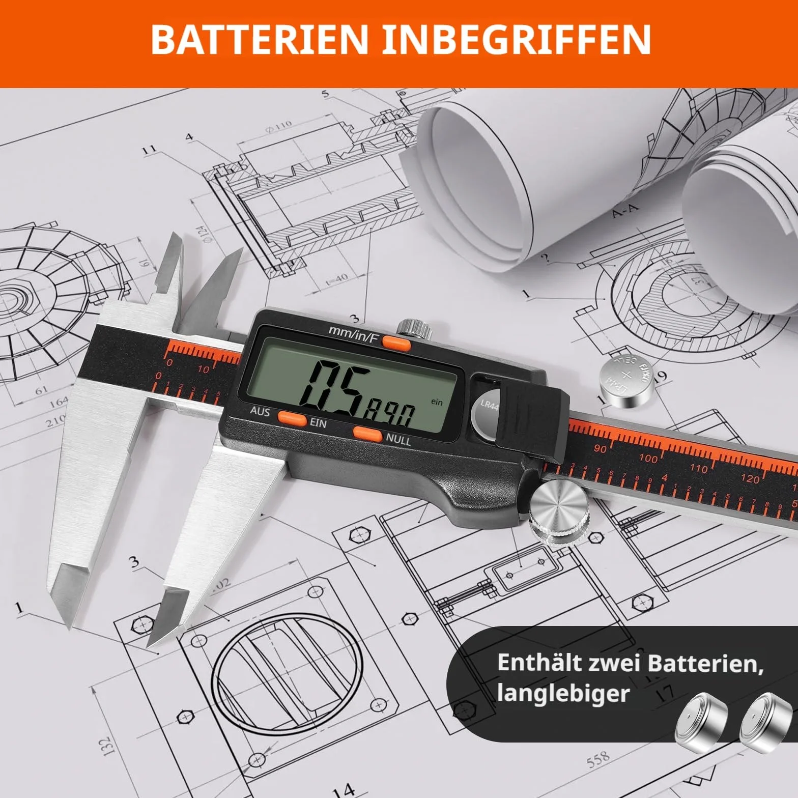 HARDELL Calibrador Digital 0-8 Pulgadas, Pantalla LCD Grande, Acero Inoxidable, Apagado Automático, Medición en Pulgadas/Milímetros/Fracciones, Impermeable, Herramienta de Precisión para Bricolaje