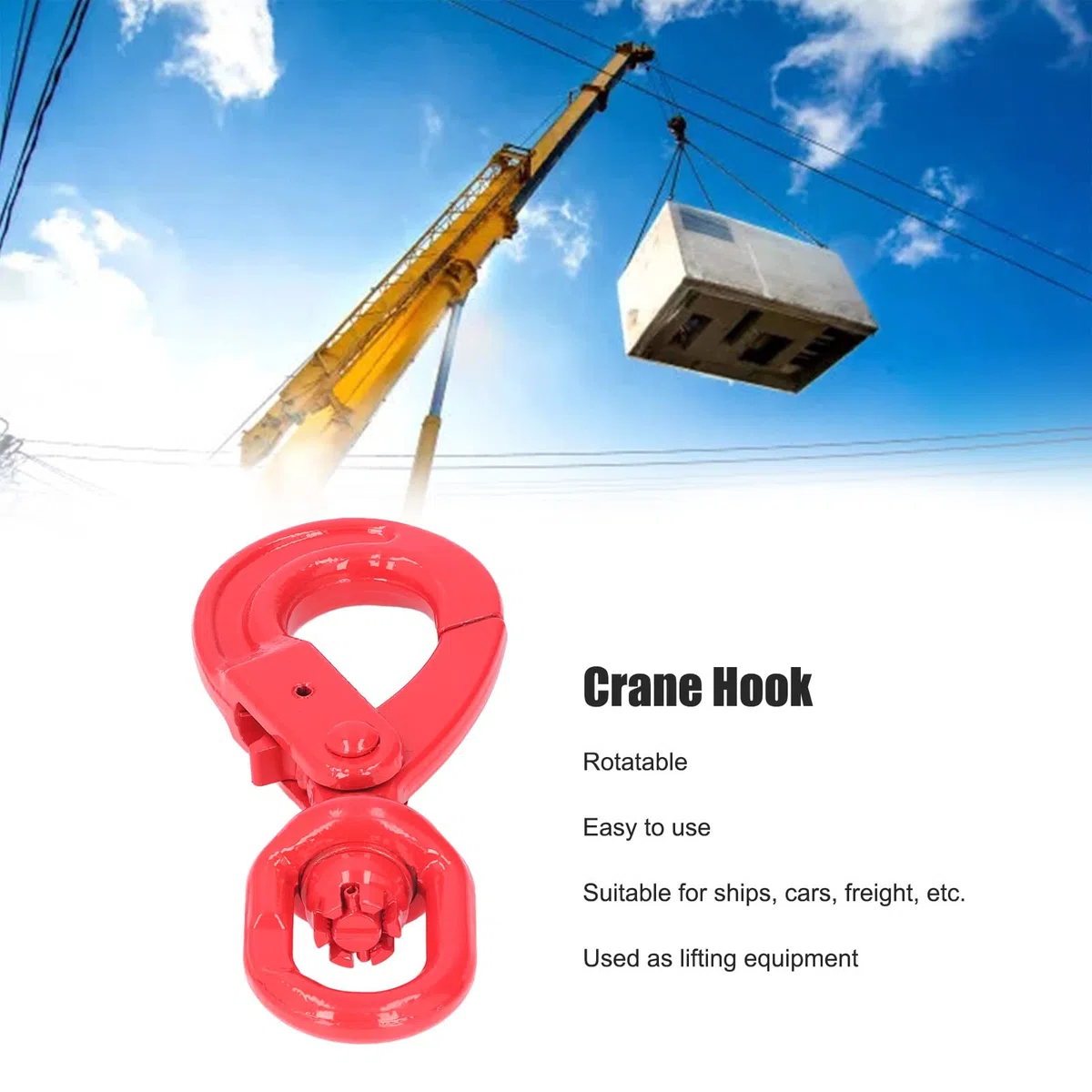 Gancho De Grúa Acero Forjado Autoblocante con Seguridad, Ganchos Giratorios con Tratamiento Anticorrosivo para Industria Automotriz Y construcción Naval (1.12T 18Cm)
