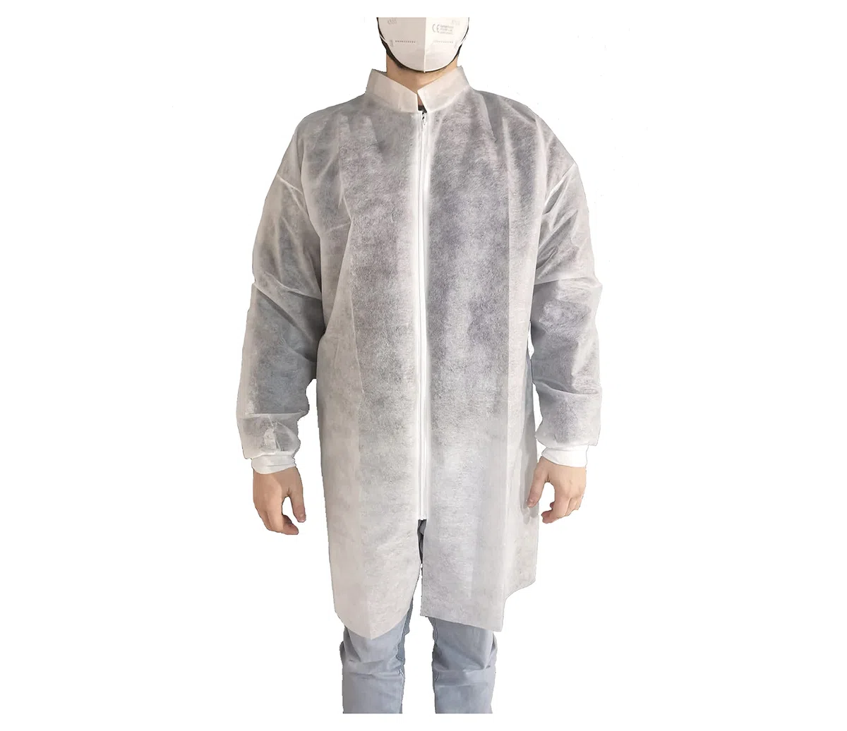 Sobrebata desechable para visitantes (10 unidades, talla XXL, cierre de cremallera, manga larga, manga larga, puños de jersey de polipropileno, 25 g)