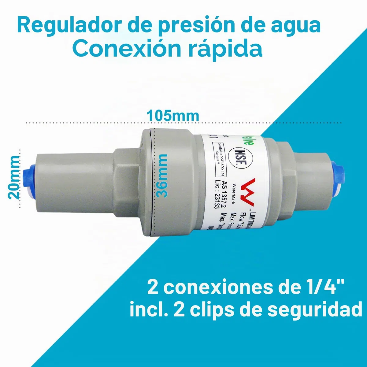 smardy Regulador de presión para sistema ósmosis inversa con conexión de agua fija, reductor-presión 2,75bar para manguera 1/4", limitador-presión para frigoríficos side by side dispensador de agua