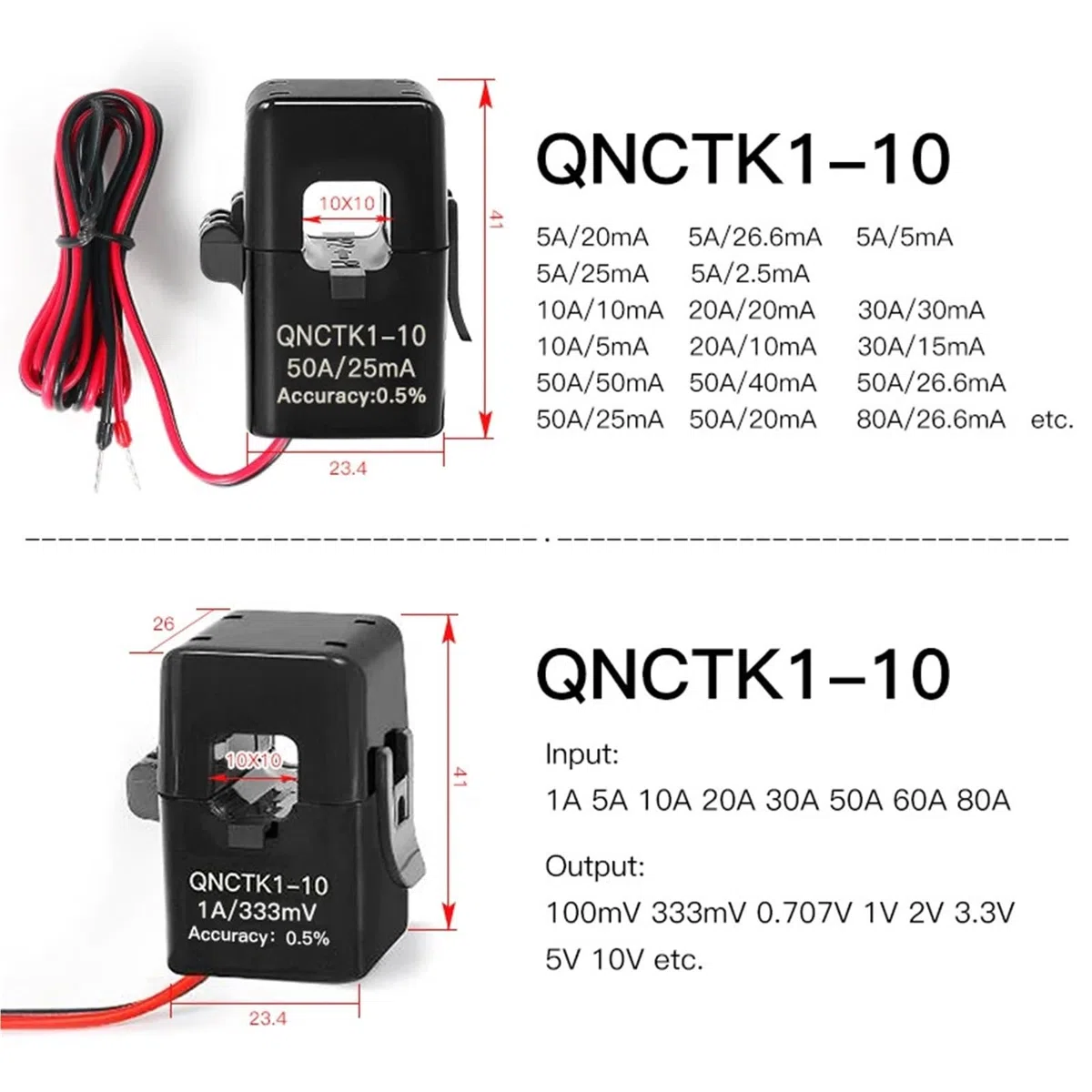 Transformador de corriente 100A 50mA 40mA 50A 25mA 33.3mA 20mA 100a 100mA 2000 Sensor dividido 1 unidad(QNCTK1-16 100A-50mA)