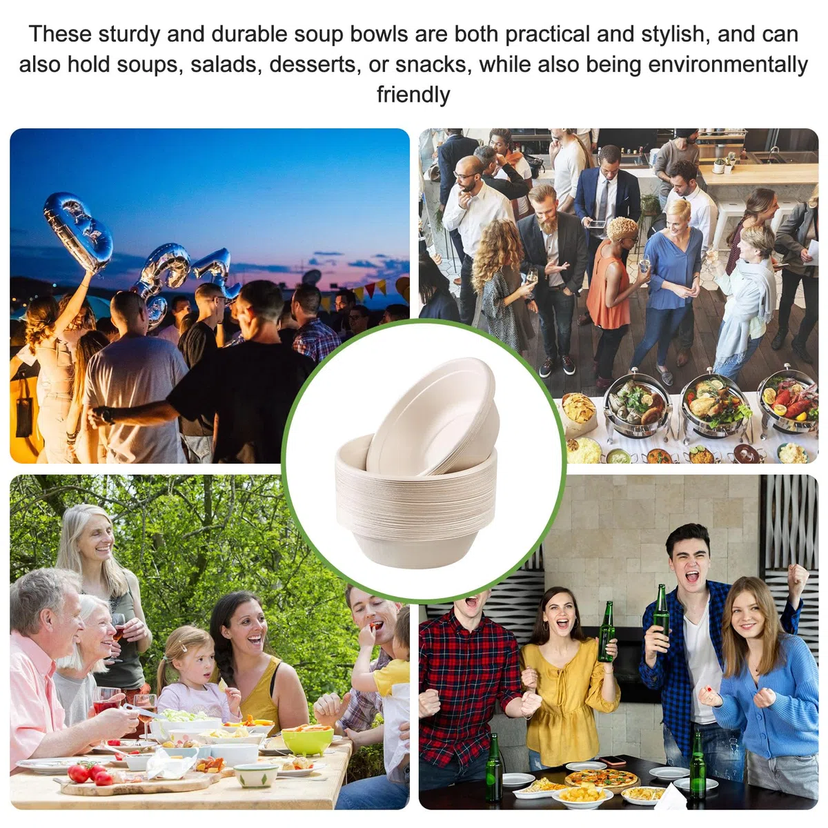 100 cuencos desechables para sopa, 500 ml, cuencos de cartón para sopas, platos soperos desechables, biodegradables