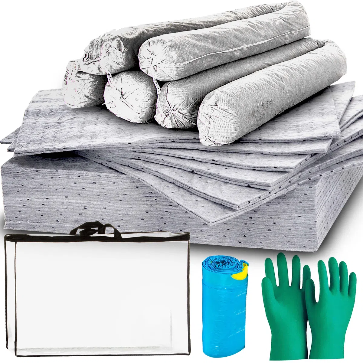 Alfombra ecológica absorbente de aceite 25 piezas 35l set guantes manguera para recogida de aceite agua combustible eliminación de manchas