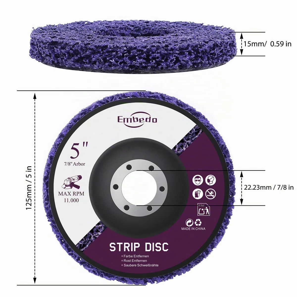 Kit de 5 Discos Abrasivos 125mm para Amoladora Angular｜Elimina Pintura & Óxido Rápidamente｜Limpieza Profunda Sin Dañar Superficies｜Ideal para Metal/Madera/Piedra/Plástico｜Uso Profesional y DIY