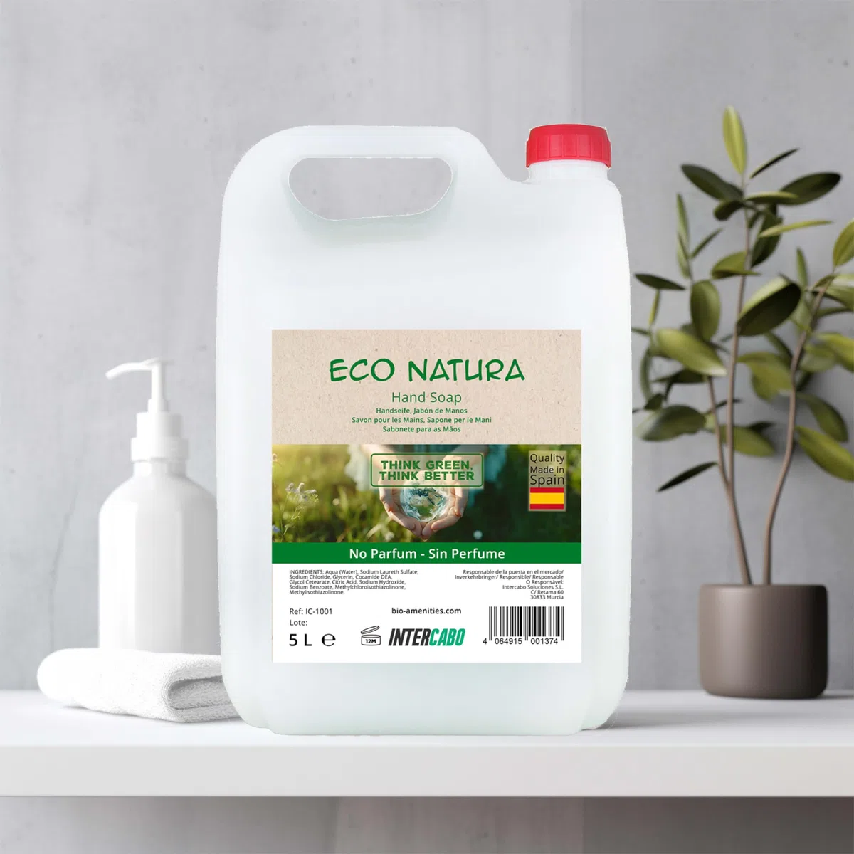 Jabón de manos 5 litros - garrafa formato profesional para dispensadores - limpieza diaria con pH neutro - apto para pieles sensibles - ideal para hoteles, colegios, oficinas - Intercabo