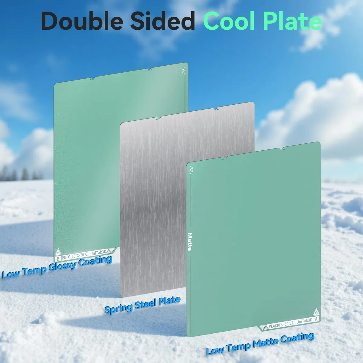 UniTak3D Kobra S1/X/4 Cold Build Plate 264*276mm Doble Cara Glossy+Mate Construir Placa Impresión Baja Temperatura,Strong-Adhesion Plate Compatible with ANYCUBIC Kobra S1/Kobra X//Kobra 4 Impresora 3D