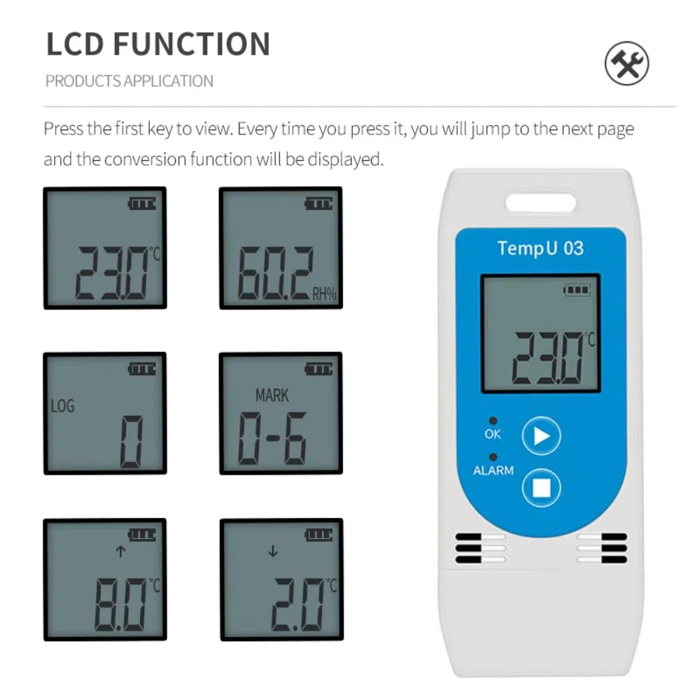 DollaTek USB con pantalla Registrador de temperatura y humedad Registrador de temperatura y humedad Registrador PDF para cadena de frío sensible a la temperatura ¿Envío