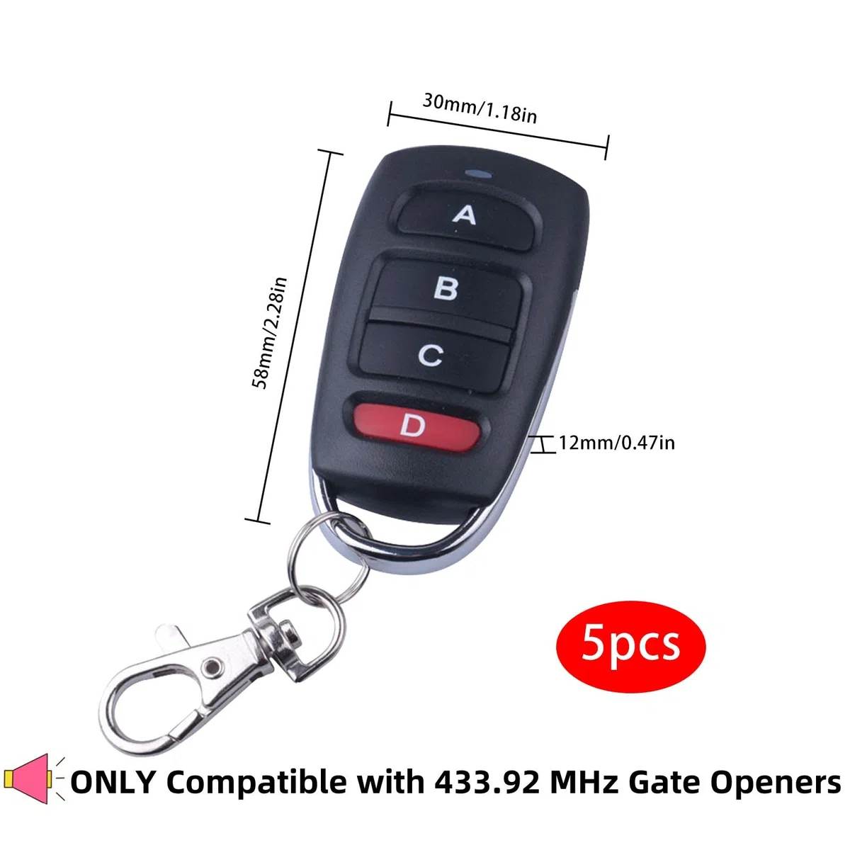 5 interruptores clon inalámbricos de 433 MHZ, control remoto universal de clonación de puerta eléctrica con llavero de 100-150 m de distancia de transmisión para puertas de garaje, puertas