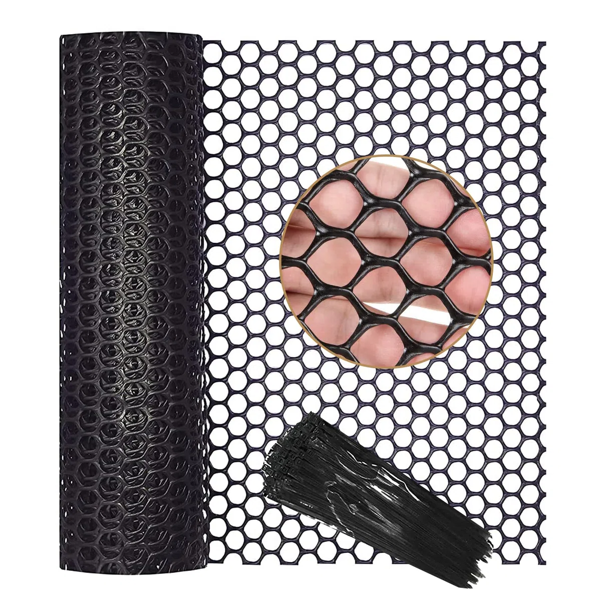 Valla de alambre de plástico reutilizable para valla de alambre de pollo, rollo de malla para cría de aves de corral, red de protección para jardín, balcón, color negro, 0,4 x 6 m