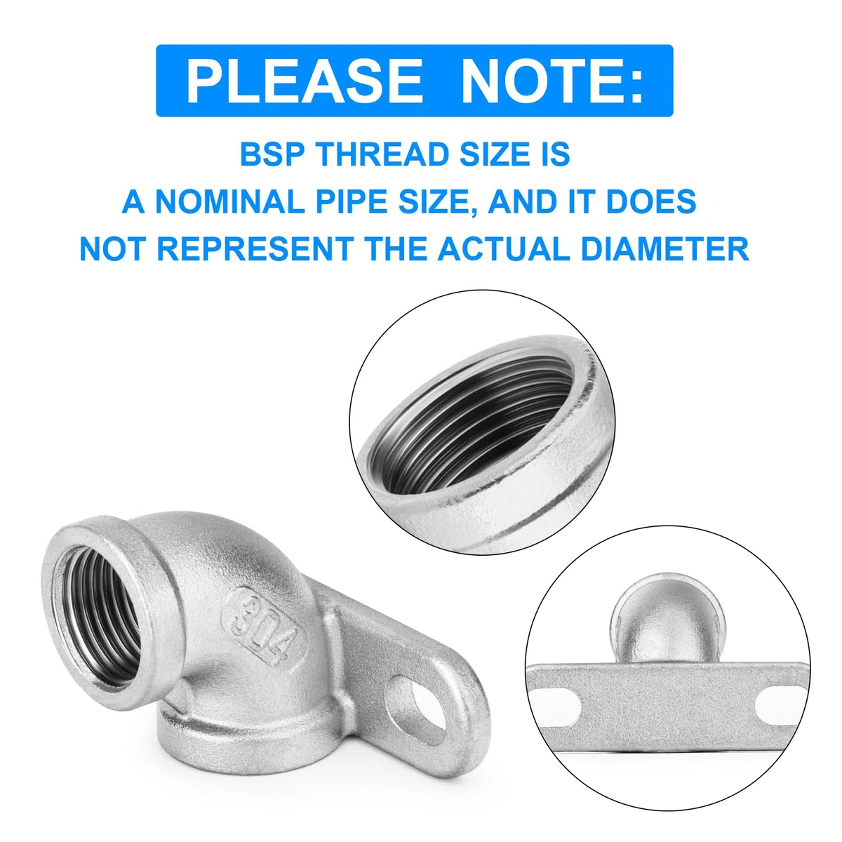 2 Piezas 1/2" BSP Codo Hembra con placa base, acero inoxidable 304 accesorios de fundición para conexiones de tuberías
