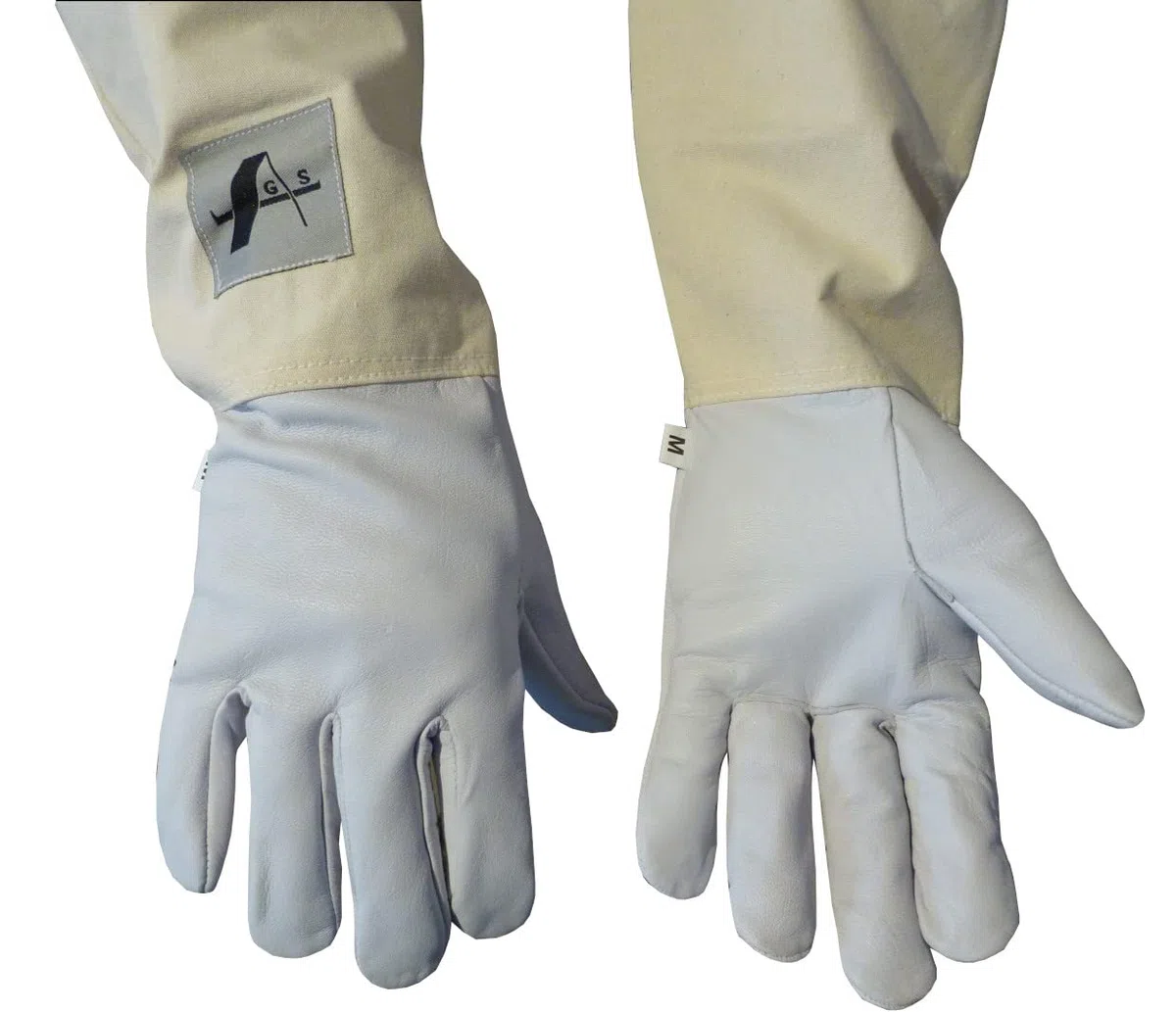 AGS Guantes de apicultor, guantes de piel de cabra para apicultura, guantes de protección (pequeño)