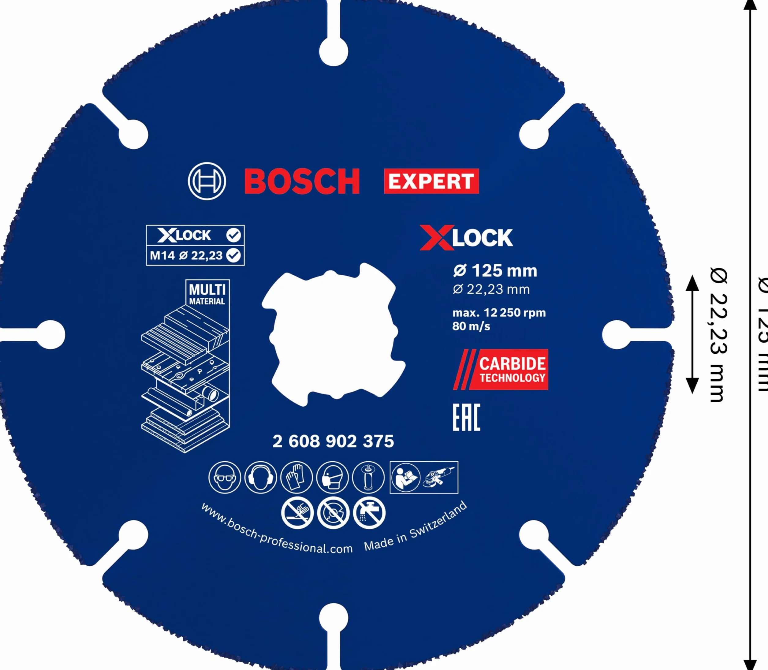 Bosch 1x Disco de corte EXPERT Carbide Multi Wheel, X-Lock (para Madera dura, Madera con clavos, Ø 125 mm, Professional Accesorios Amoladora pequeña)