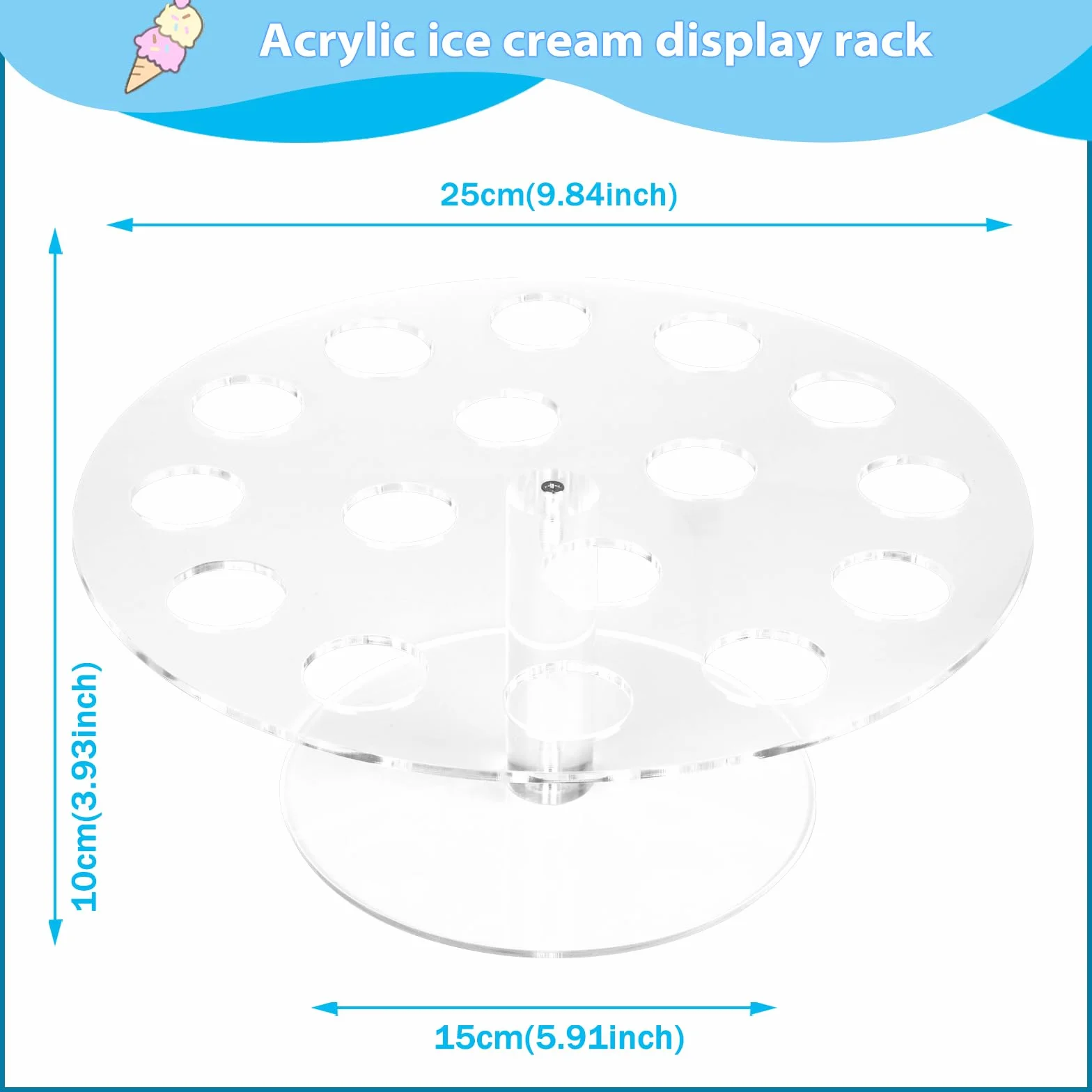 Soporte de Acrílico Transparente para Helado y Sushi - 16 Agujeros para Conos y Rollos de Mano