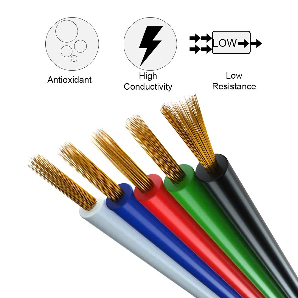BTF-LIGHTING RGBW Eléctrico Cable de extensión 32.8ft/10m 20AWG Tira de luz LED de cinta de alambre Cable 5 núcleo línea de cable para 5050 RGBW cuerda de cinta LED flexible