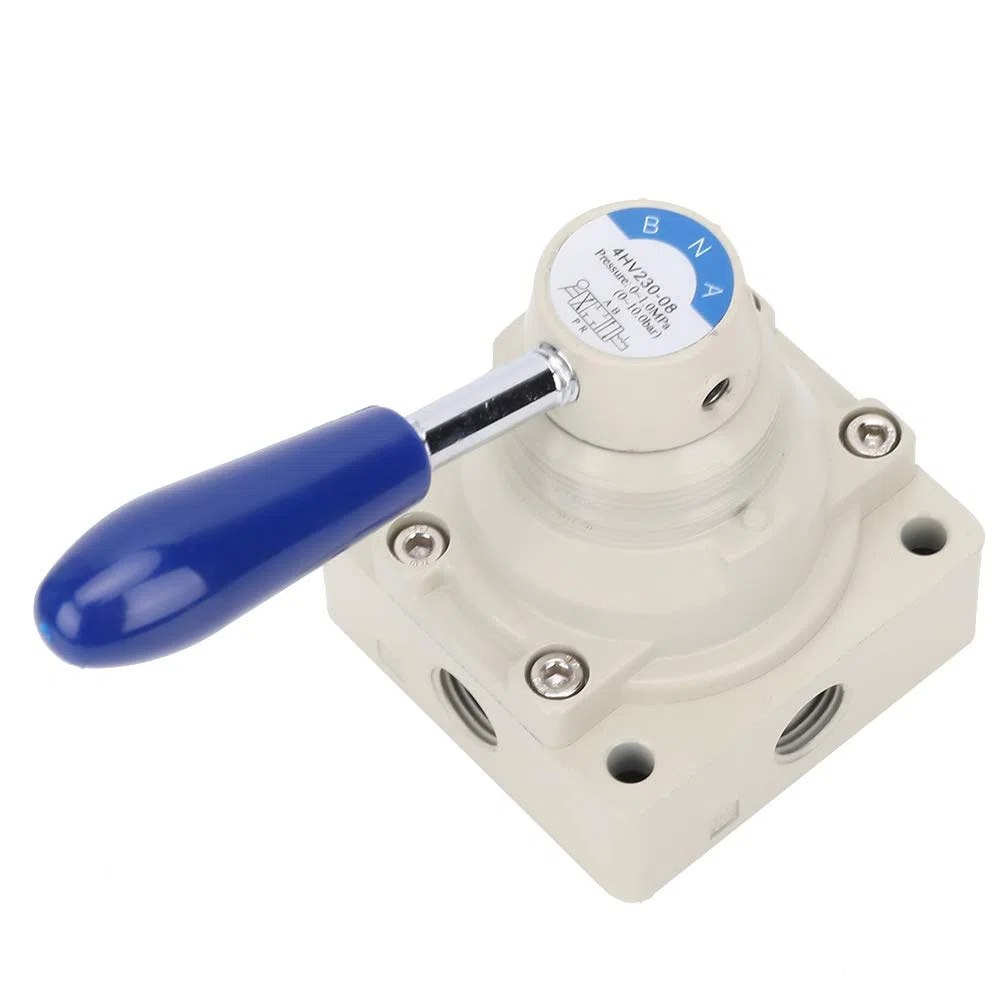 Palanca de control manual de 4 vías y 3 posiciones, válvula de inversión neumática de aleación de aluminio 4HV230-08, válvula neumática Pt de 1/4 pulg., Acción directa 0~1.0Mpa