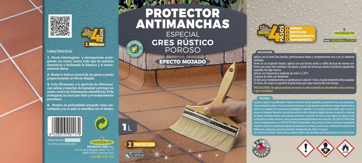 Monestir - Protector Antimanchas Suelo Baldosas Gres Rústico Poroso - 1 Litro