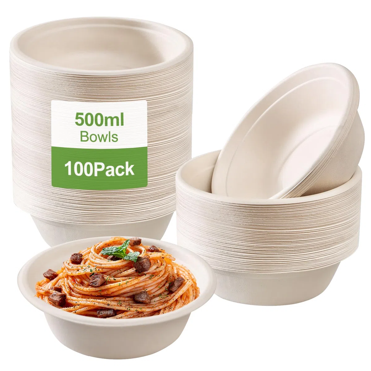 100 cuencos desechables para sopa, 500 ml, cuencos de cartón para sopas, platos soperos desechables, biodegradables