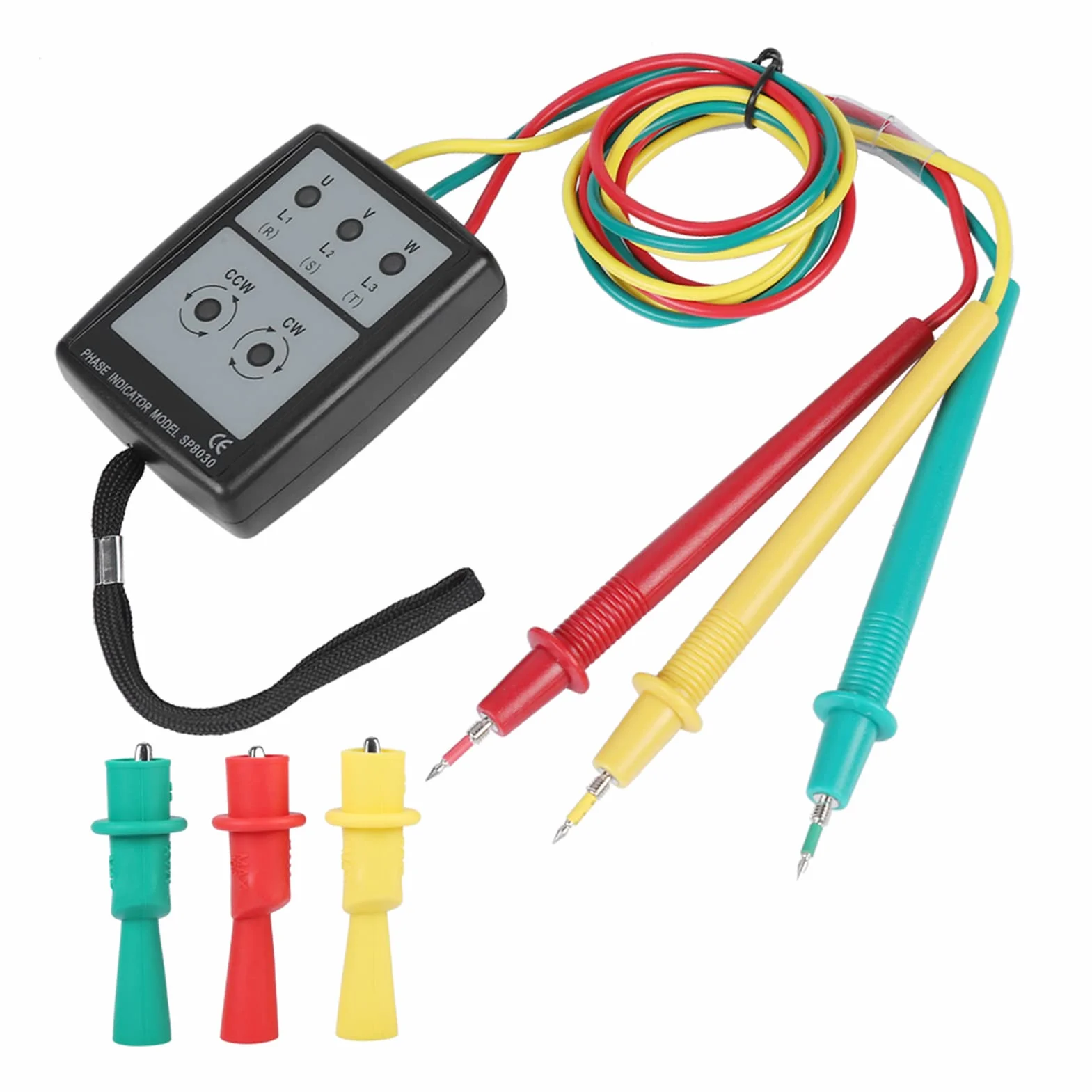 SP8030 Probador de rotación de secuencia trifásica Indicador digital de rotación de fase Medidor de zumbador LED 200 V-480V CA
