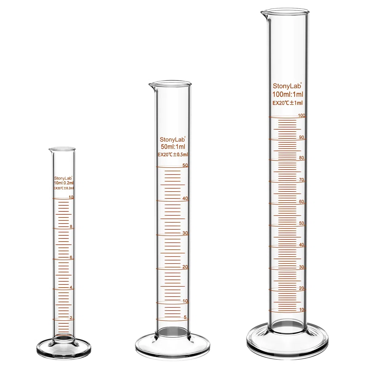 stonylab Cilindro de Medición Graduado, 10 ml / 50 ml / 100 ml Juego de Cilindros Graduados de Vidrio de Borosilicato de Paredes Gruesas Cristalería de Laboratorio