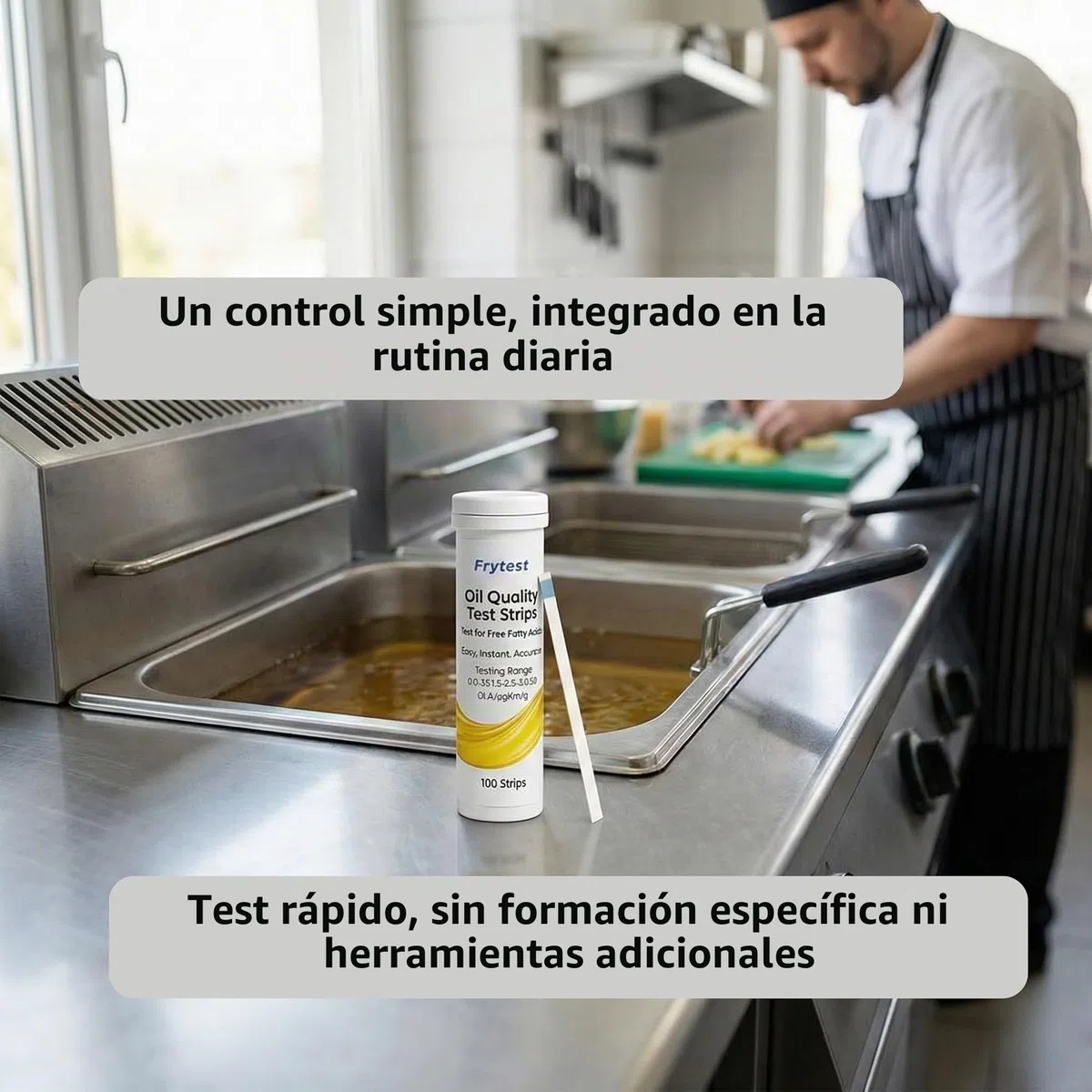 Tiras Test Aceite Fritura FFA – Medidor de Calidad del Aceite – Control HACCP – 100 Tiras – Fabricación Certificada ISO 9001
