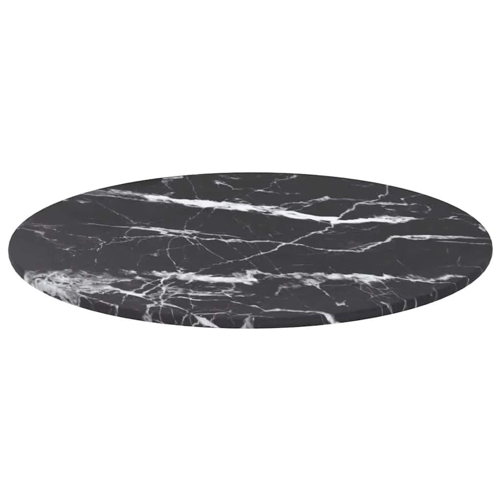 vidaXL Tablero de Mesa Vidrio Templado Diseño Mármol Muebles Mobiliario Repuesto Superficie Comrdor Jardín Patio Terraza Negro Ø40x0,8 cm